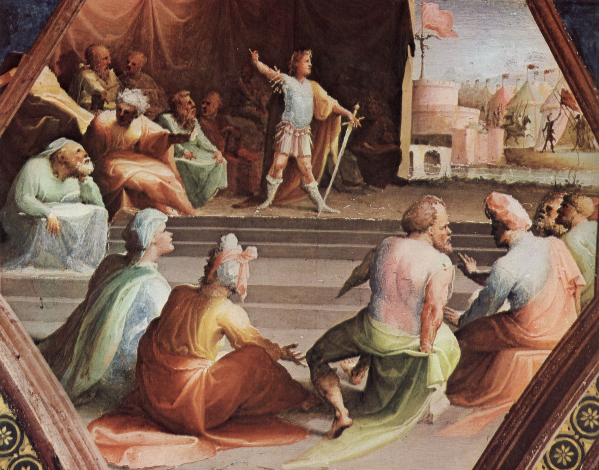Domenico Beccafumi: Freskenzyklus im ehemaligen Palazzo Bindi Segardi, Szene: Scipio widmet den Tribunen seine Soldaten