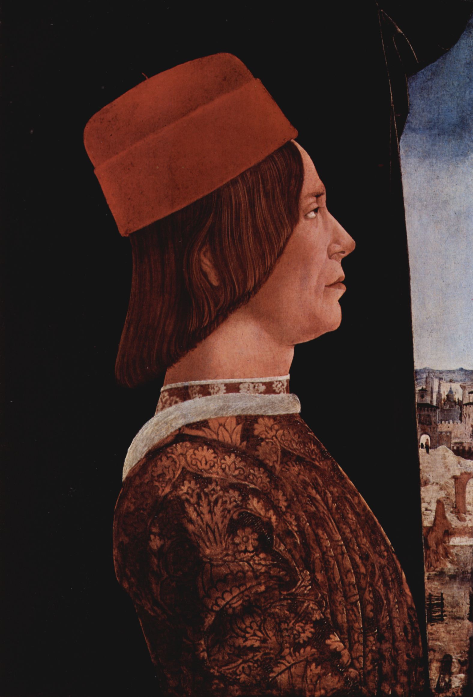 Ercole de' Roberti: Bentivoglio-Diptychon, linker Flgel, Szene: Portrt des Giovanni II Bentivoglio
