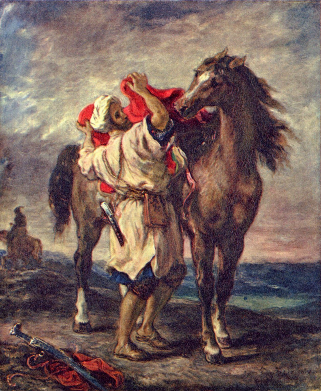 Eugne Ferdinand Victor Delacroix: Marokkaner beim Satteln seines Pferdes