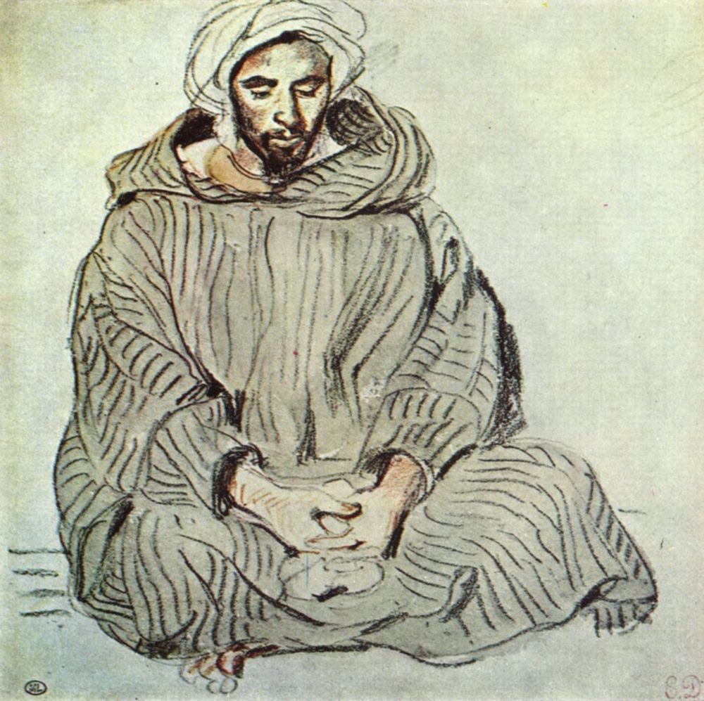 Eugne Ferdinand Victor Delacroix: Sitzender Araber in Tanger