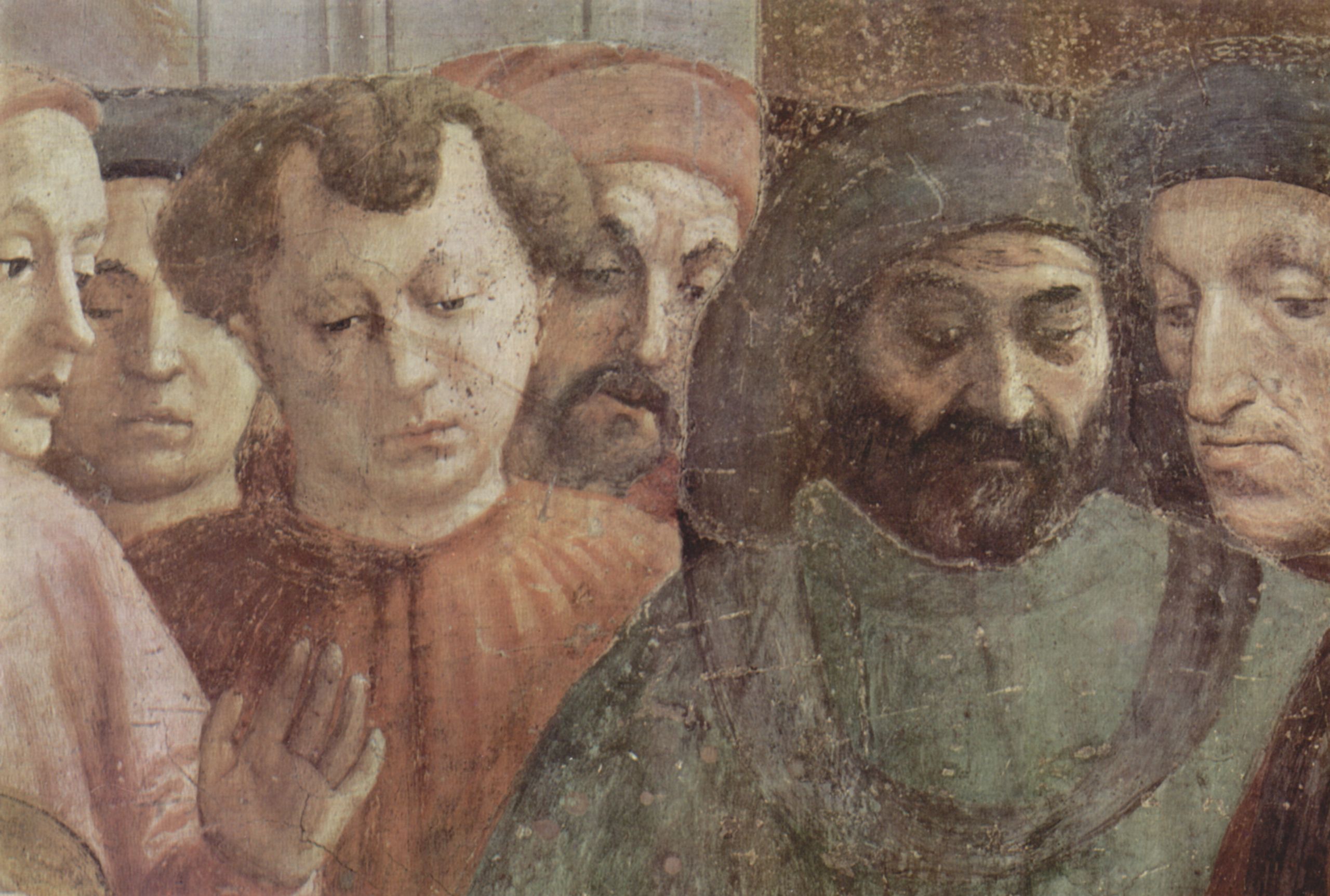 Filippino Lippi: Freskenzyklus der Brancacci-Kapelle in Santa Maria del Carmine in Florenz, Szenen aus dem Leben Petri, Szene: Erweckung des Sohnes des Theophilus, Frst von Antiochien, Detail: Zuschauer