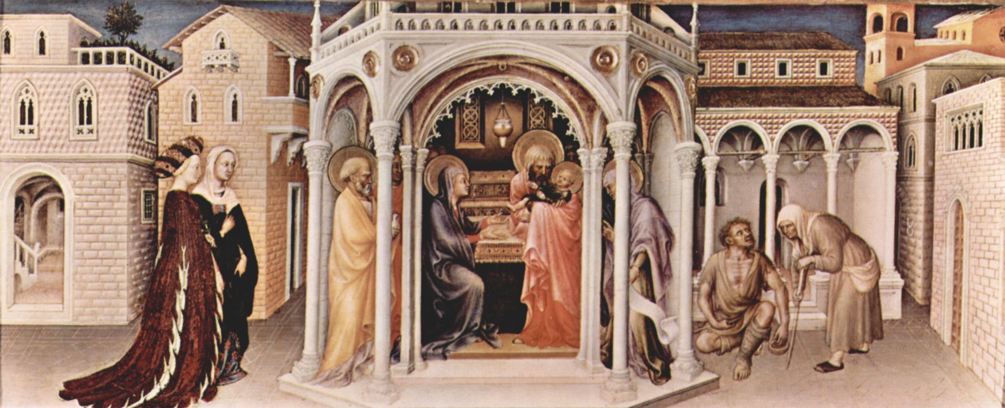 Gentile da Fabriano: Anbetung der Heiligen Drei Knige, linke Predellatafel: Prsentation im Tempel