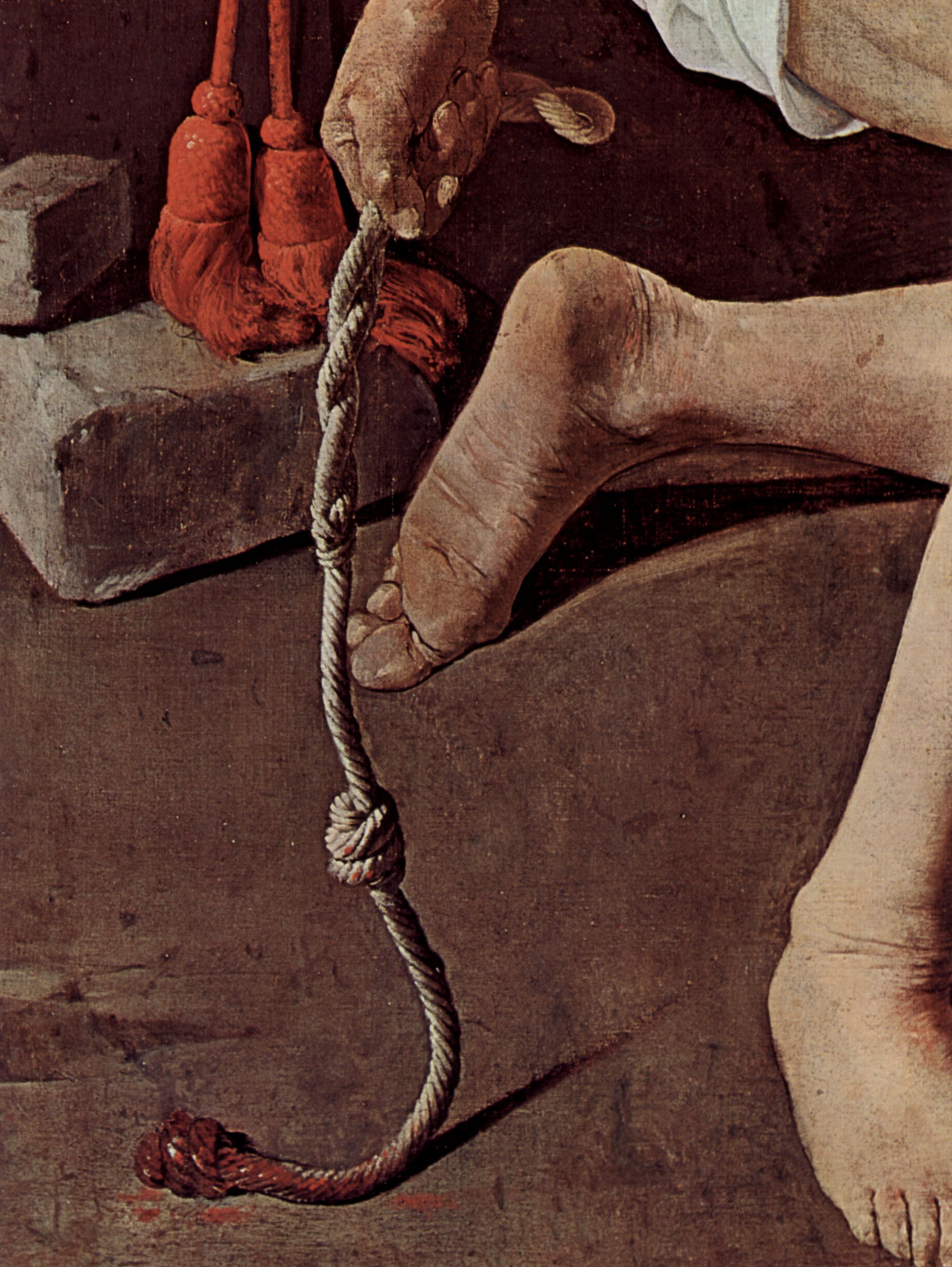 Georges de La Tour: Bender Hl. Hieronymus, mit Kardinalshut, Detail: Geiel