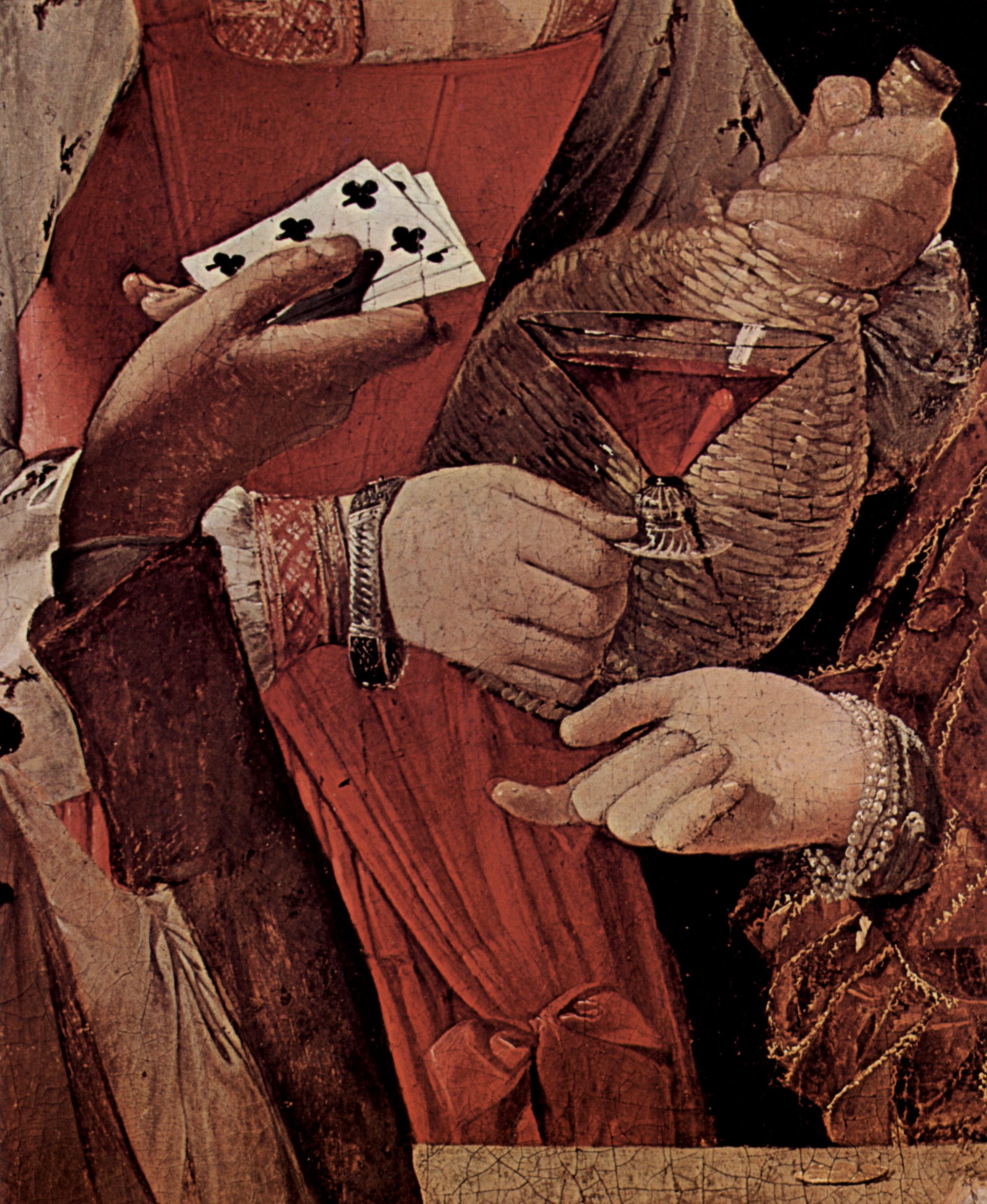 Georges de La Tour: Der Falschspieler, mit Kreuz-As, Detail: Spielkarten