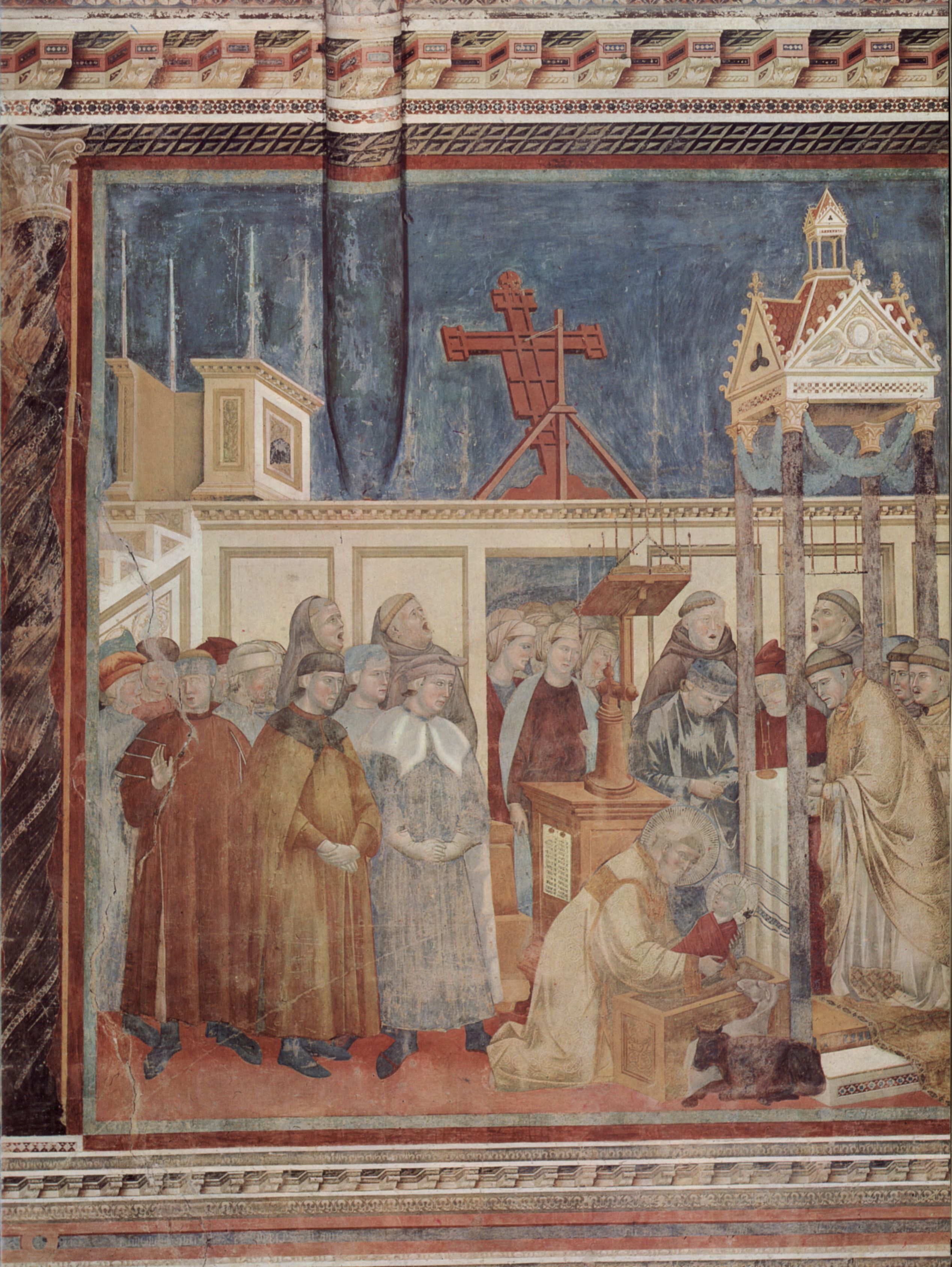 Giotto di Bondone (und Werkstatt): Freskenzyklus zum Leben des Hl. Franziskus von Assisi, Szene: Die Weihnachtsfeier im Walde von Greccio