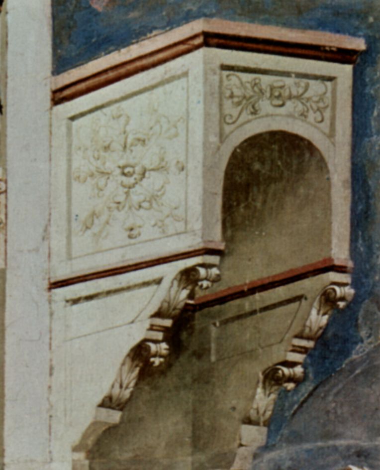 Giotto di Bondone: Freskenzyklus in der Arenakapelle in Padua (Scrovegni-Kapelle), Szene: Die Vertreibung der Hndler aus dem Tempel, Detail: Architektur