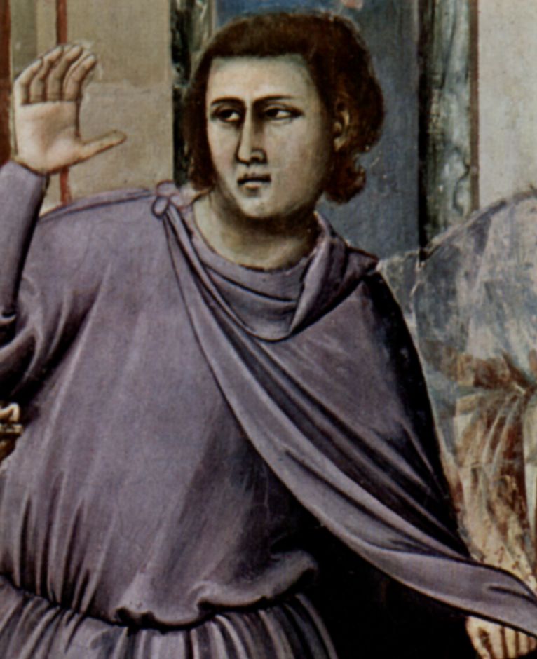 Giotto di Bondone: Freskenzyklus in der Arenakapelle in Padua (Scrovegni-Kapelle), Szene: Die Vertreibung der Hndler aus dem Tempel, Detail: Hndler