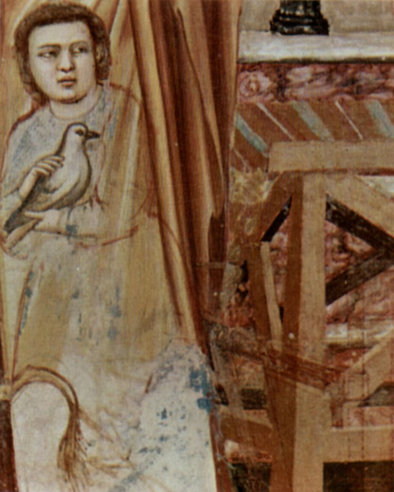 Giotto di Bondone: Freskenzyklus in der Arenakapelle in Padua (Scrovegni-Kapelle), Szene: Die Vertreibung der Hndler aus dem Tempel, Detail: Passionssymbole