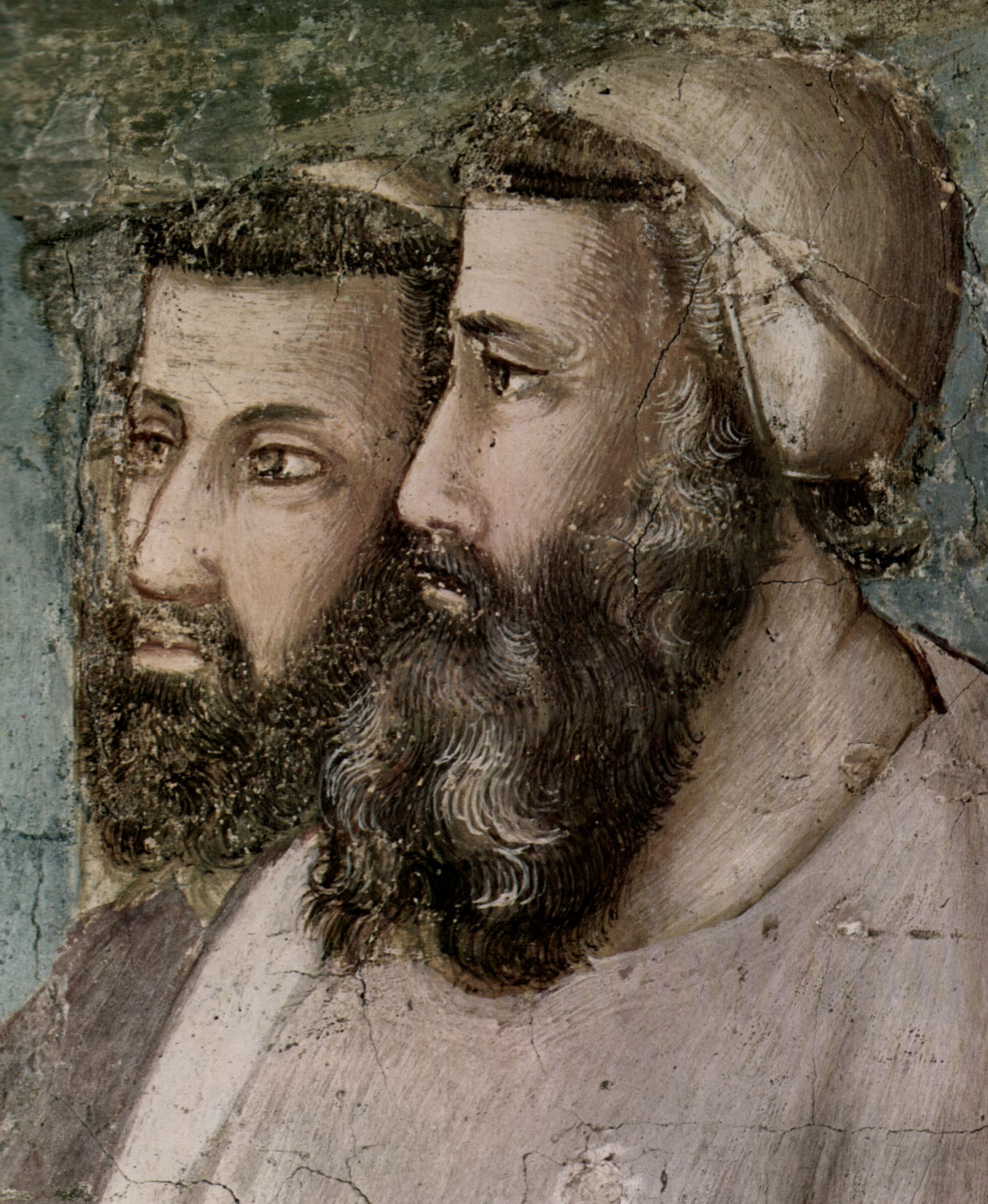Giotto di Bondone: Freskenzyklus mit Szenen aus dem Leben des Hl. Franziskus, Bardi-Kapelle, Santa Croce in Florenz, Szene: Die Besttigung der Ordensregel, Detail