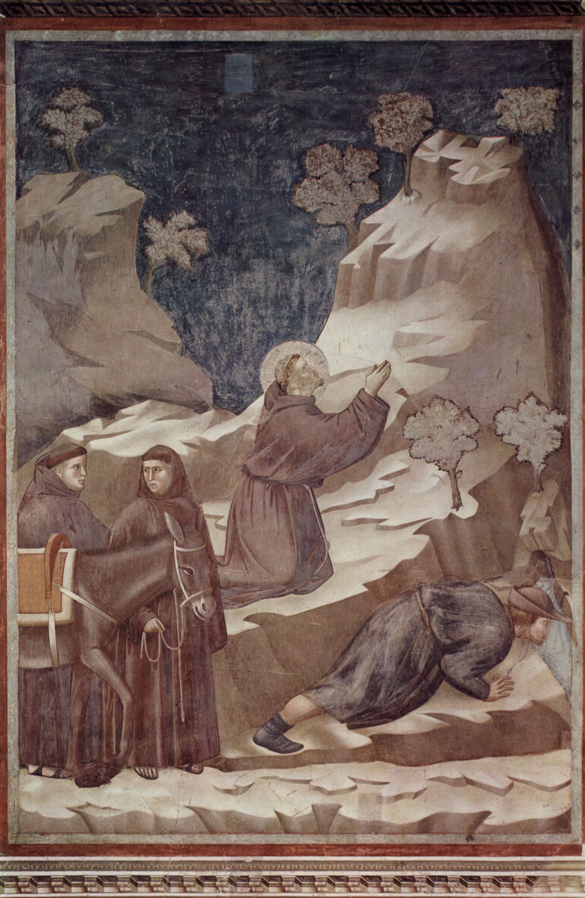 Giotto di Bondone: Freskenzyklus zum Leben des Hl. Franziskus von Assisi, Szene: Das Quellwunder des Hl. Franziskus