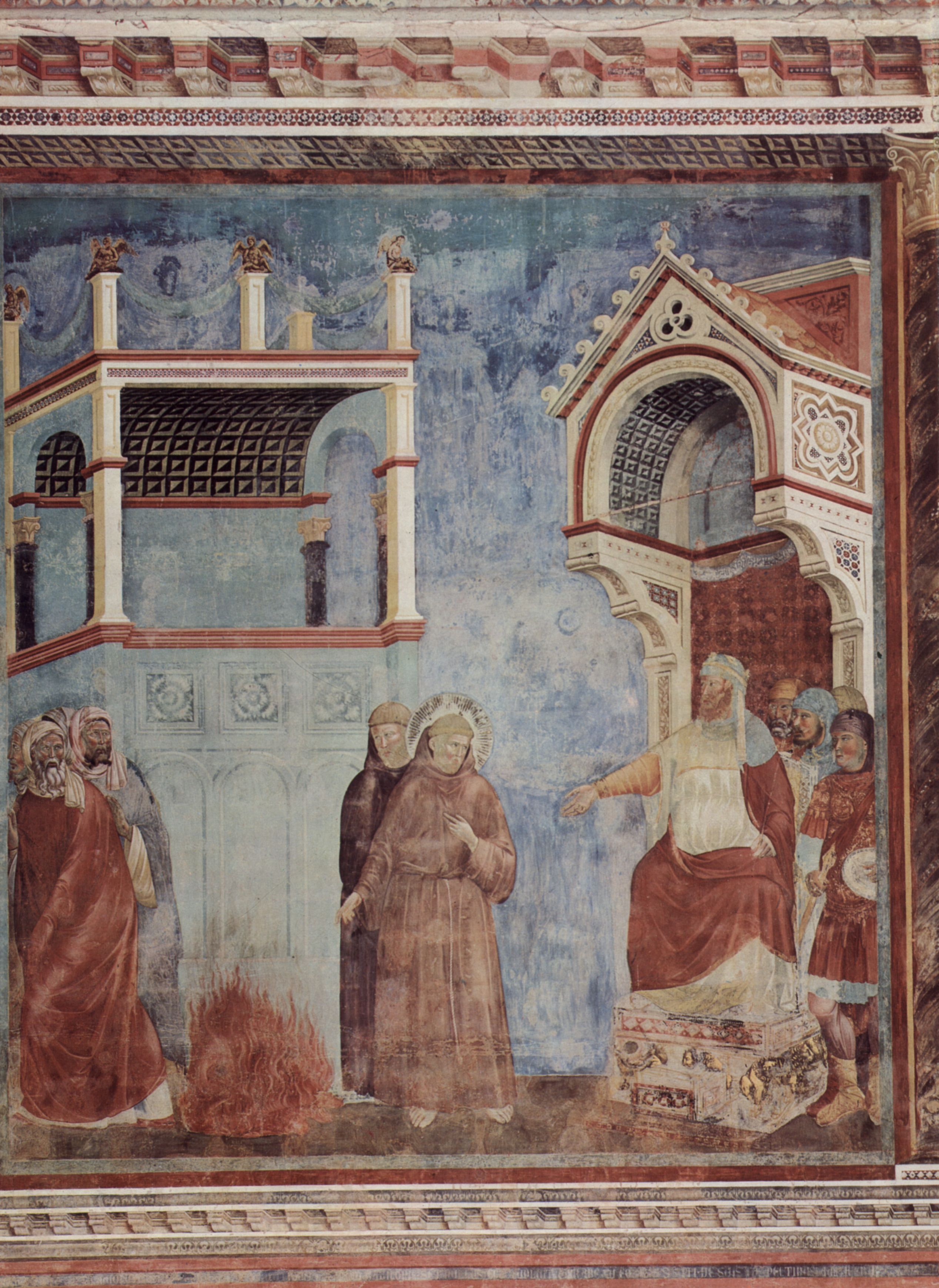 Giotto di Bondone: Freskenzyklus zum Leben des Hl. Franziskus von Assisi, Szene: Die Feuerprobe vor dem Sultan