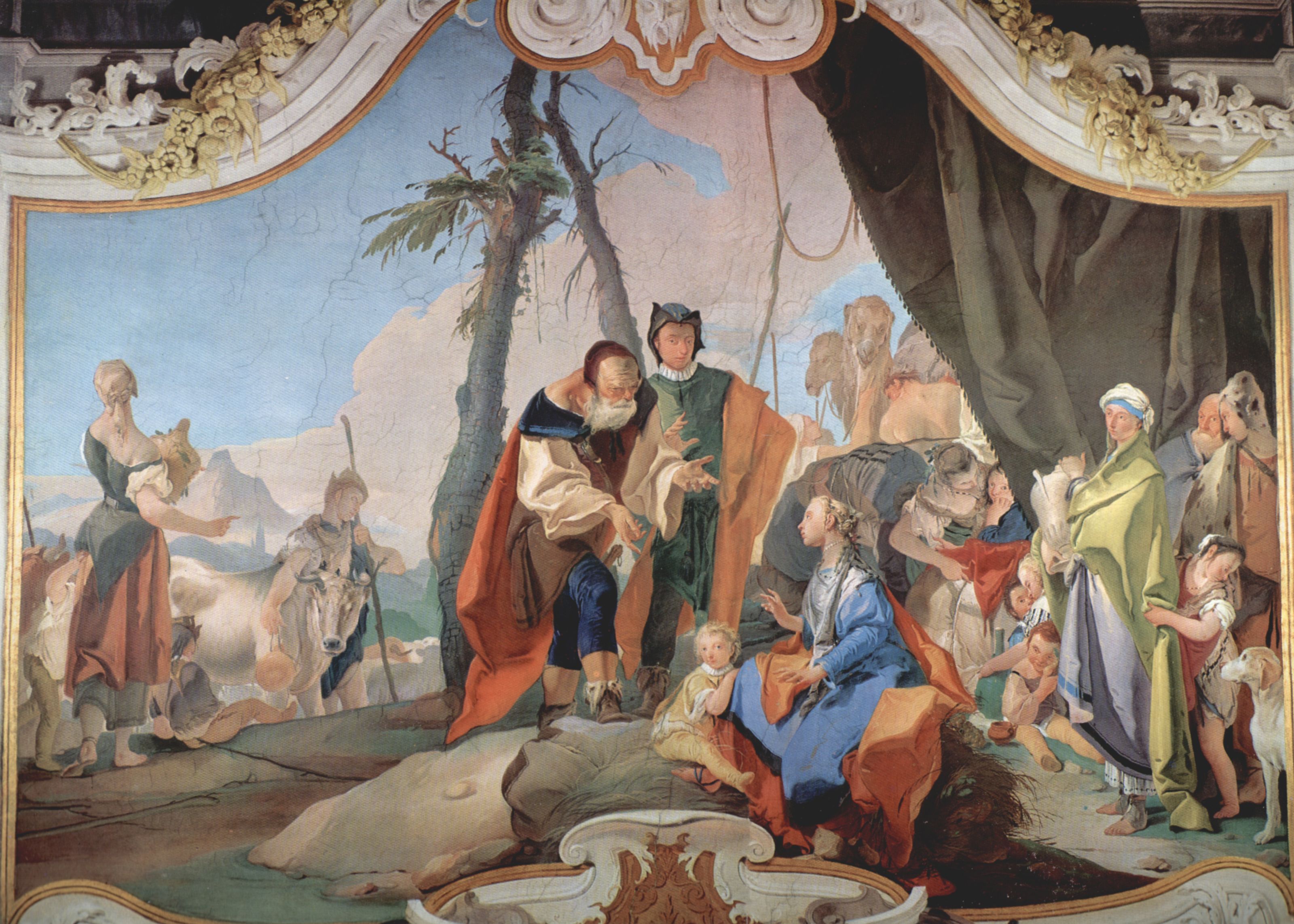 Giovanni Battista Tiepolo: Fresken zu biblischen Szenen im Bischofspalast von Undine, Szene: Rahel verbirgt die Idole