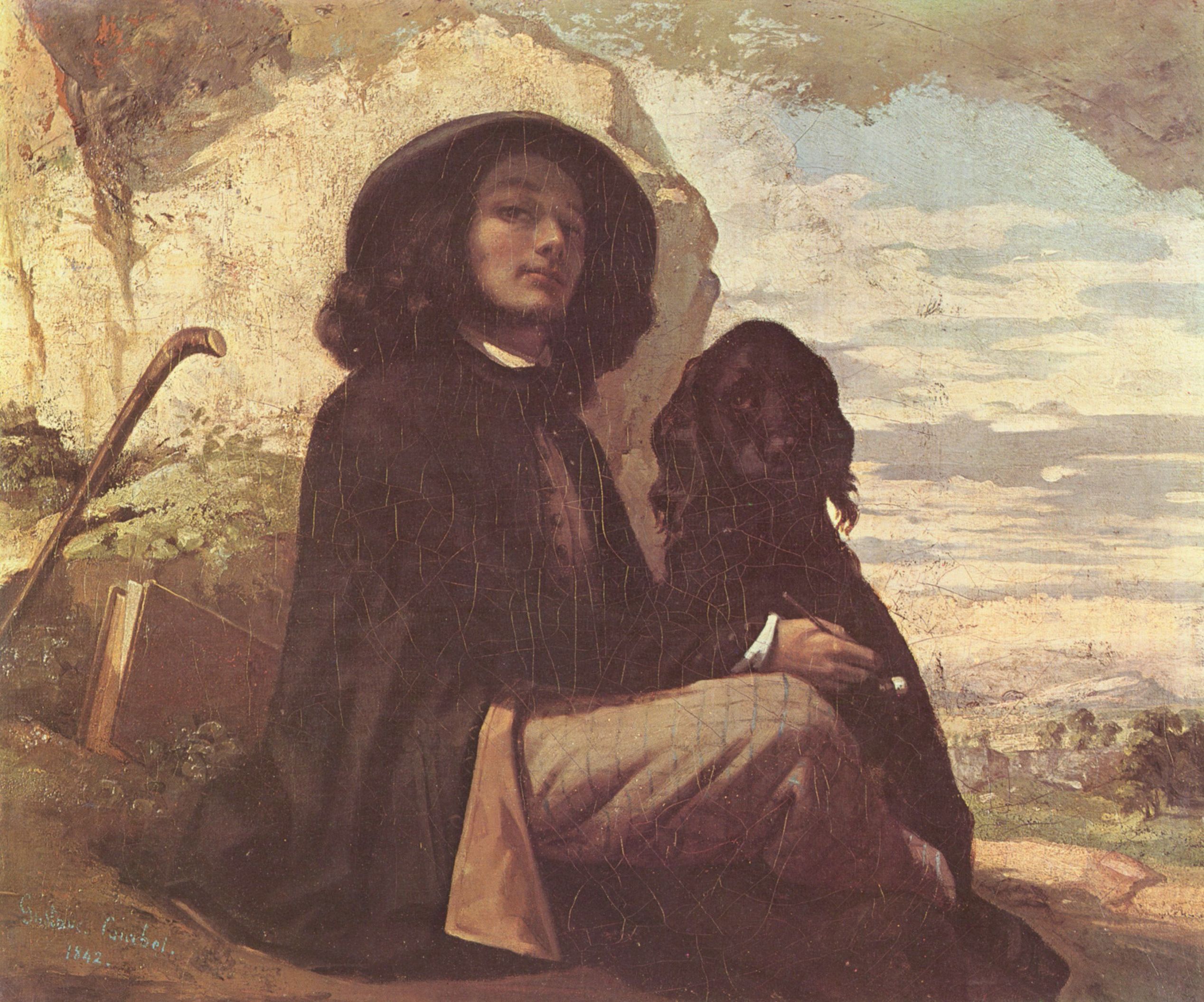 Gustave Courbet: Selbstportrt mit schwarzem Hund
