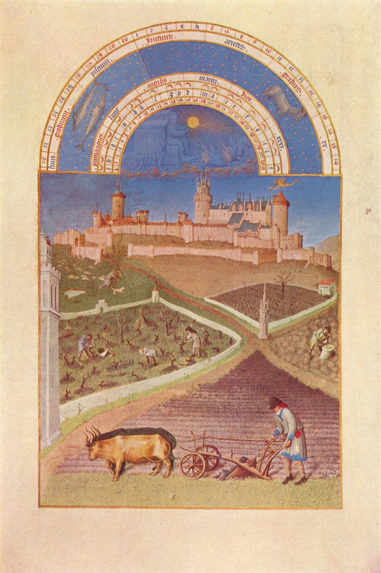 Hennequin und Herman von) Limburg, Brder (Pol: Trs Riches Heures du Duc Jean de Berry (Stundenbuch des Herzogs von Berry), Szene: Monatsbild Mrz