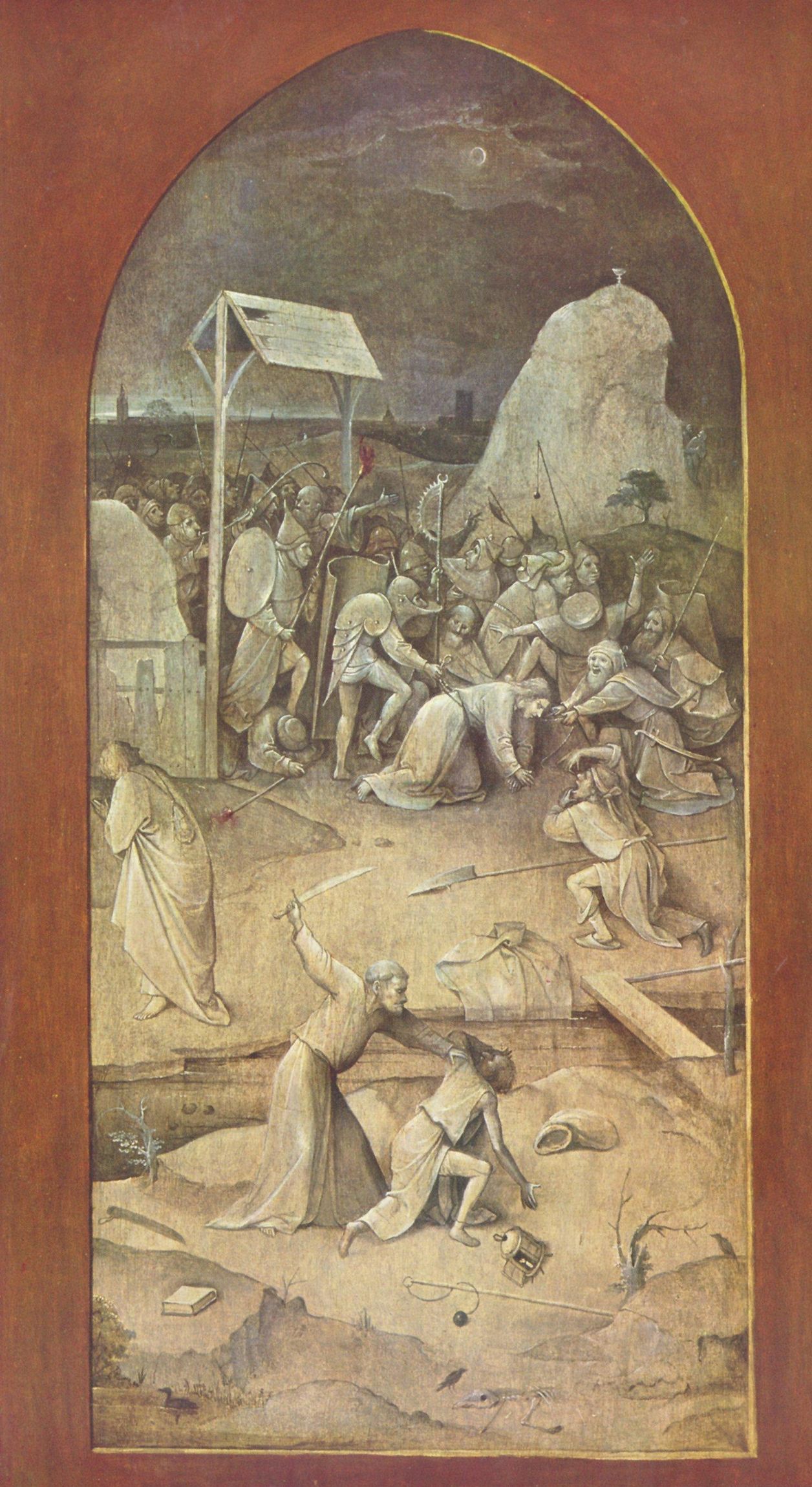 Hieronymus Bosch: Antoniusaltar, Triptychon, linker Auenflgel: Gefangennahme Christi