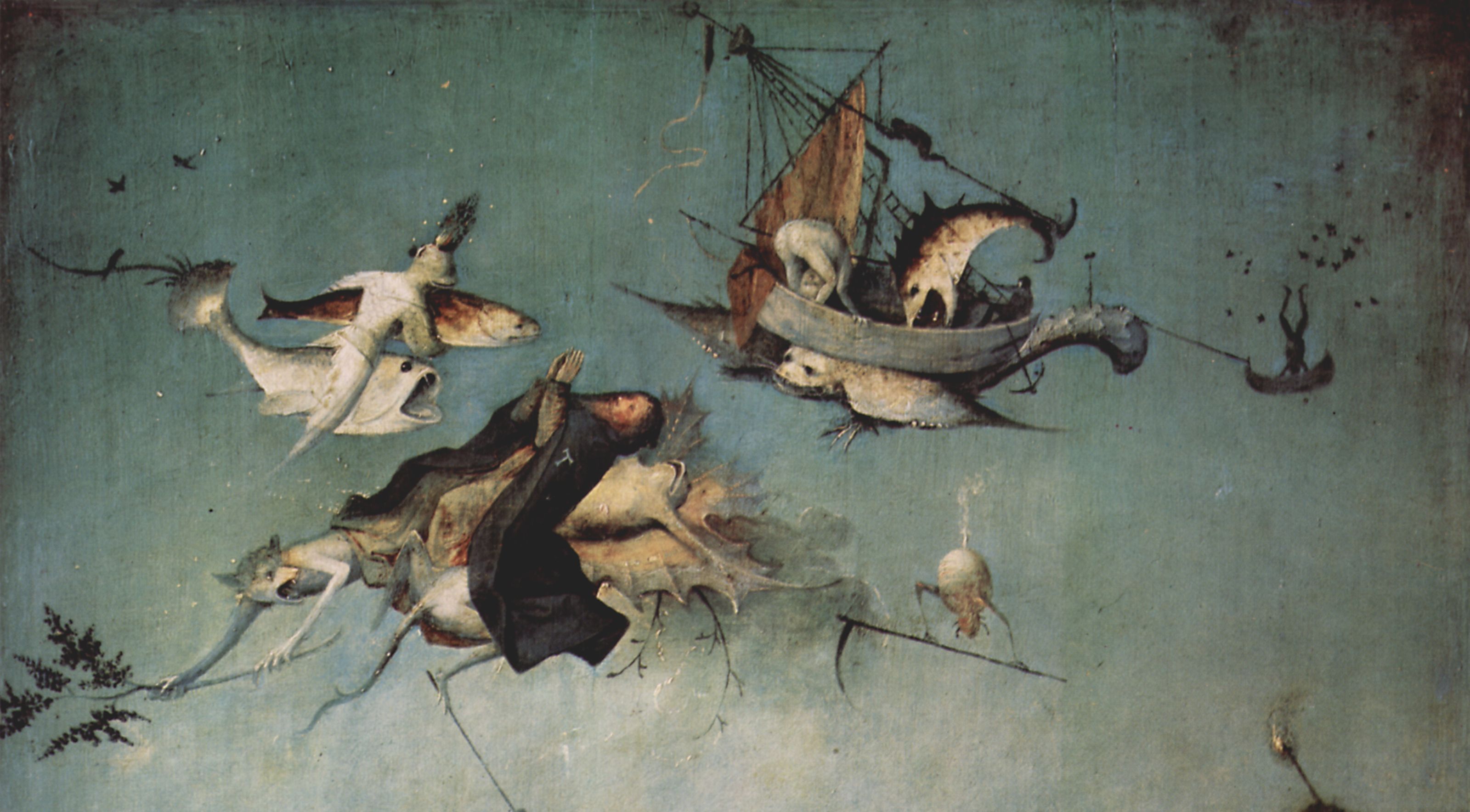 Hieronymus Bosch: Antoniusaltar, Triptychon, Mitteltafel: Versuchung des Hl. Antonius, Detail