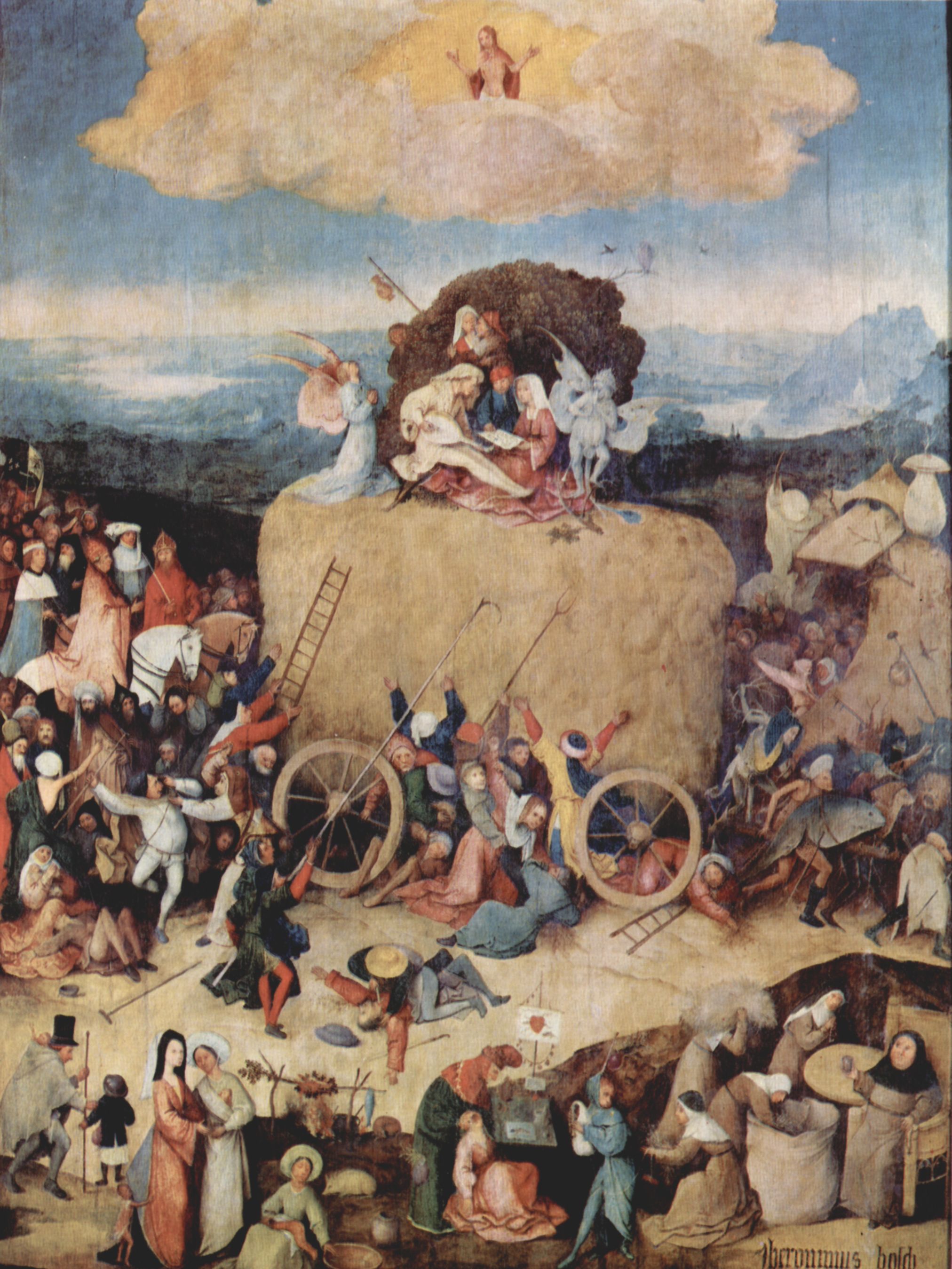 Hieronymus Bosch: Heuwagen, Triptychon, Mitteltafel: Der Heuwagen