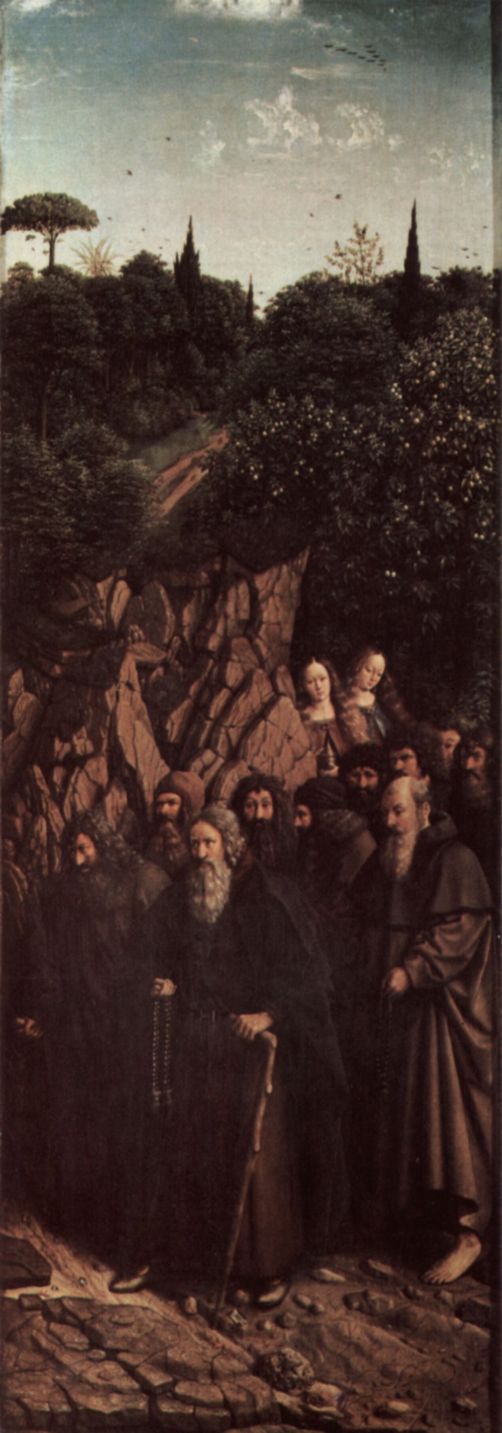 Hubert van Eyck: Genter Altar, Altar des Mystischen Lammes, rechter Flgel, unten, innere Szene: Die Pilger