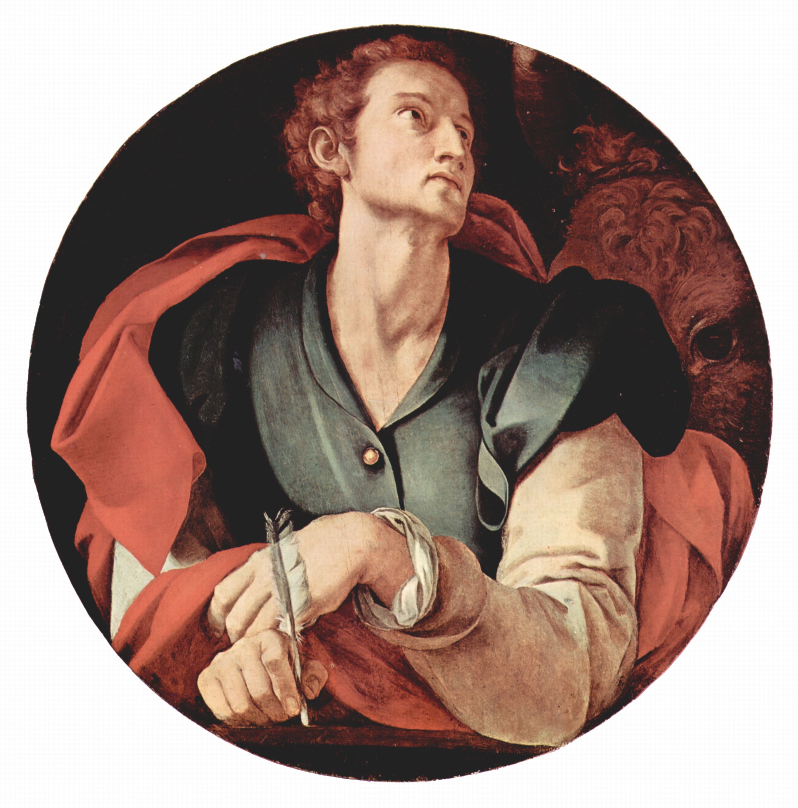 Jacopo Pontormo: Zwei der vier Evangelisten-Tondi der Capponi-Kapelle in Santa Felicita in Florenz, Szene: Hl. Lucas, Tondo