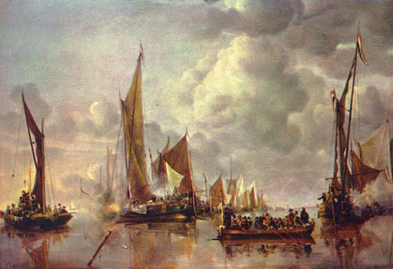 Jan van de Cappelle: Begrung einer Regierungsschaluppe durch die Binnenflotte