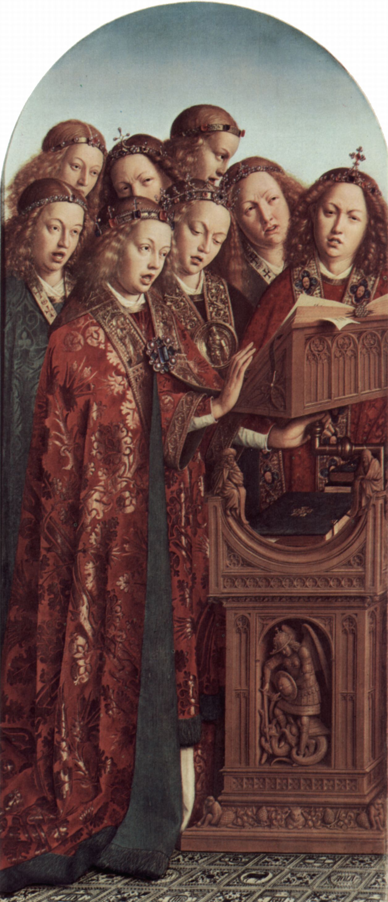 Jan van Eyck: Genter Altar, Altar des Mystischen Lammes, linker Flgel, oben, innere Szene: Musizierende Engel
