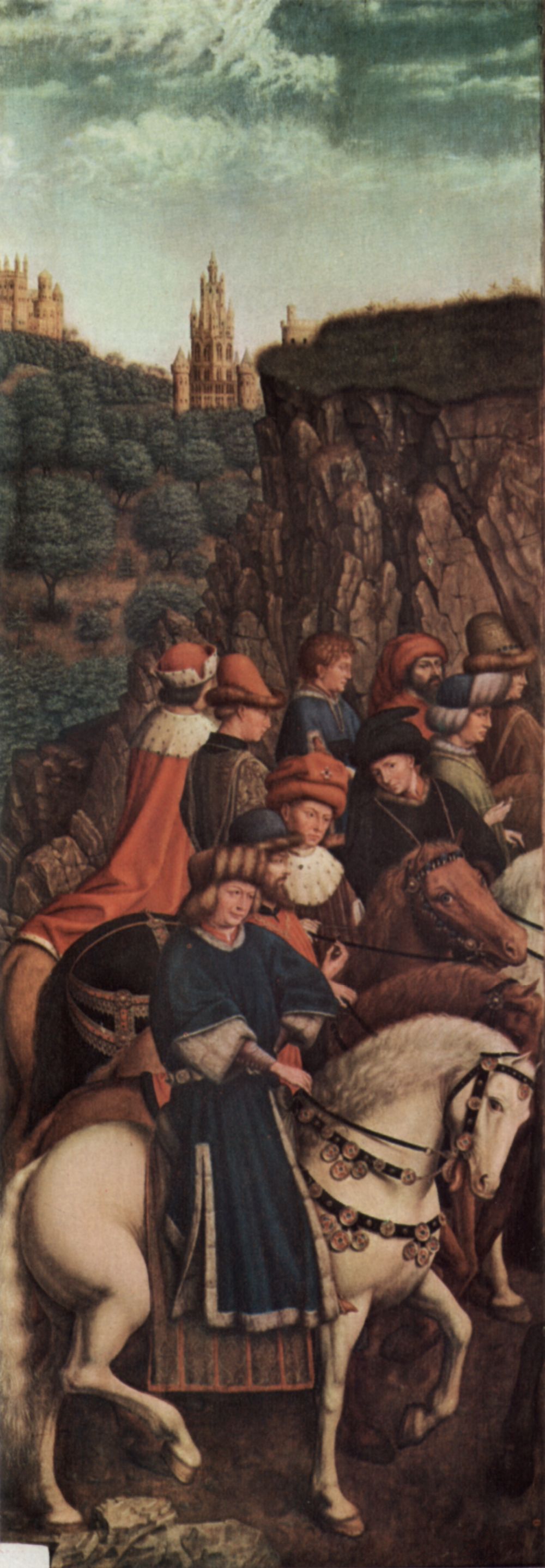 Jan van Eyck: Genter Altar, Altar des Mystischen Lammes, linker Flgel, unten, uere Szene: Die Drei Heiligen Knige