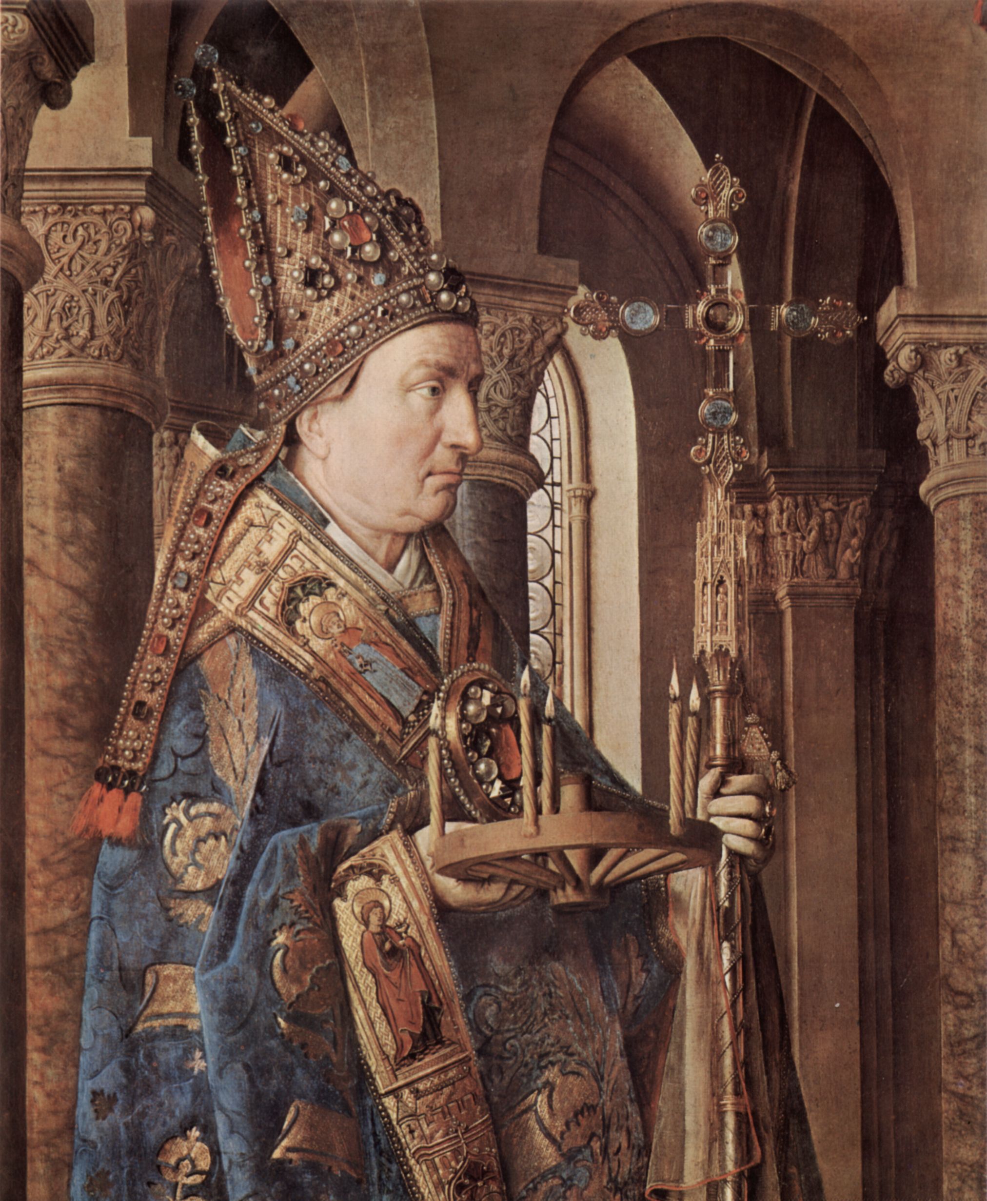 Jan van Eyck: Madonna des Kanonikus Georg van der Paele, Detail: Der Hl. Domizian