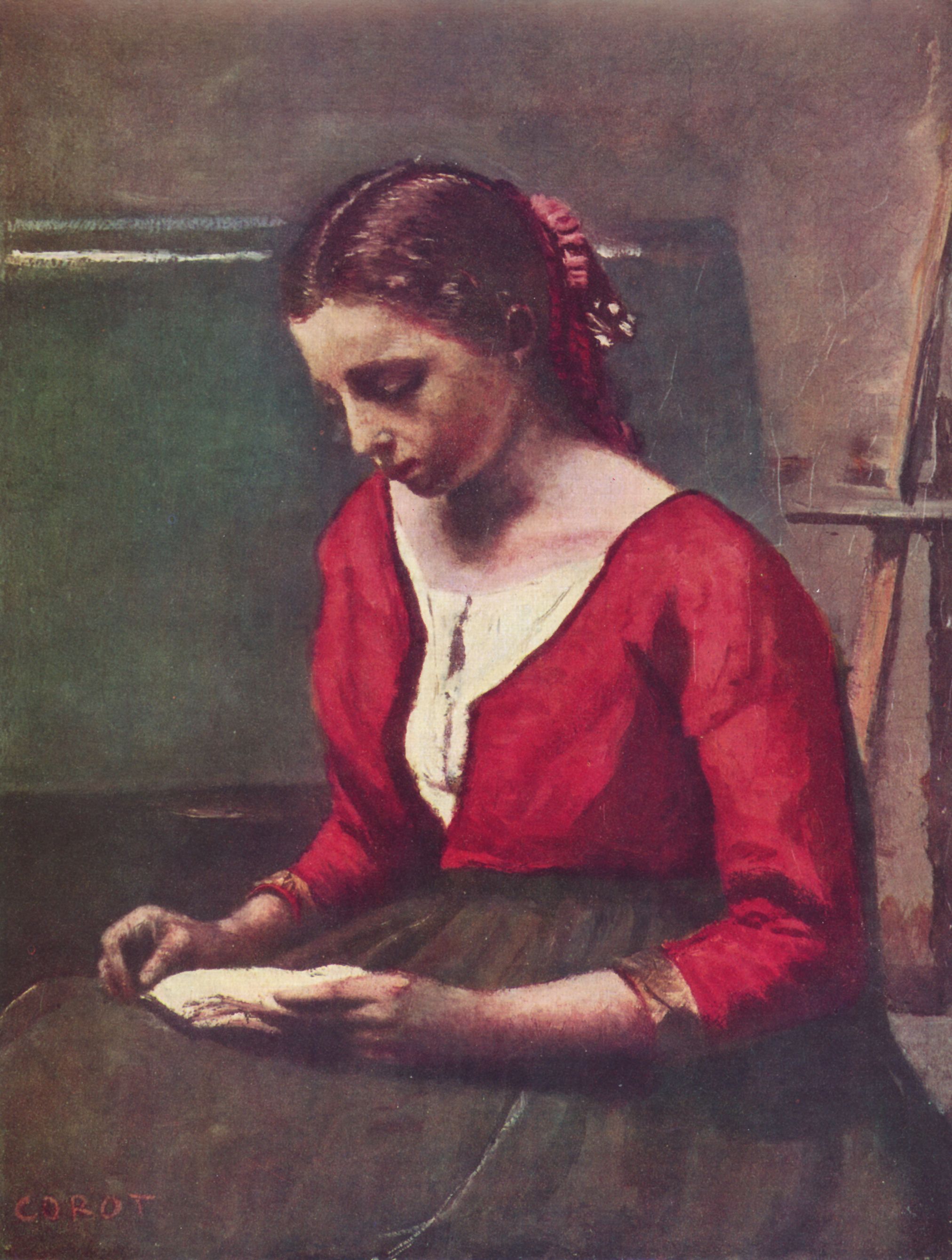 Jean-Baptiste-Camille Corot: Lesendes Mdchen in rotem Trikot