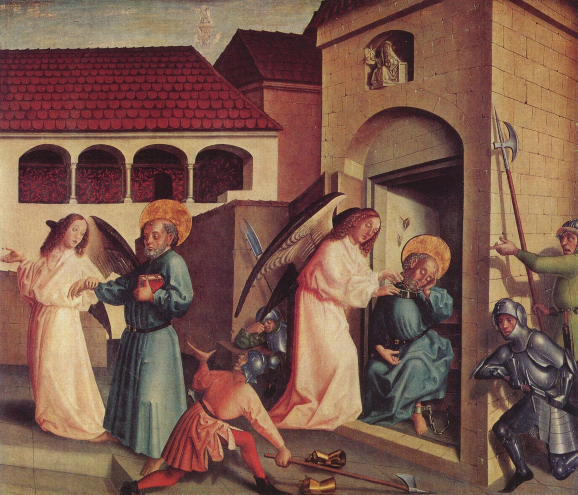 Konrad Witz: Petrusaltar, Fragment eines Altares der Petrus-Kathedrale in Genf, rechter Flgel auen: Befreiung Petri