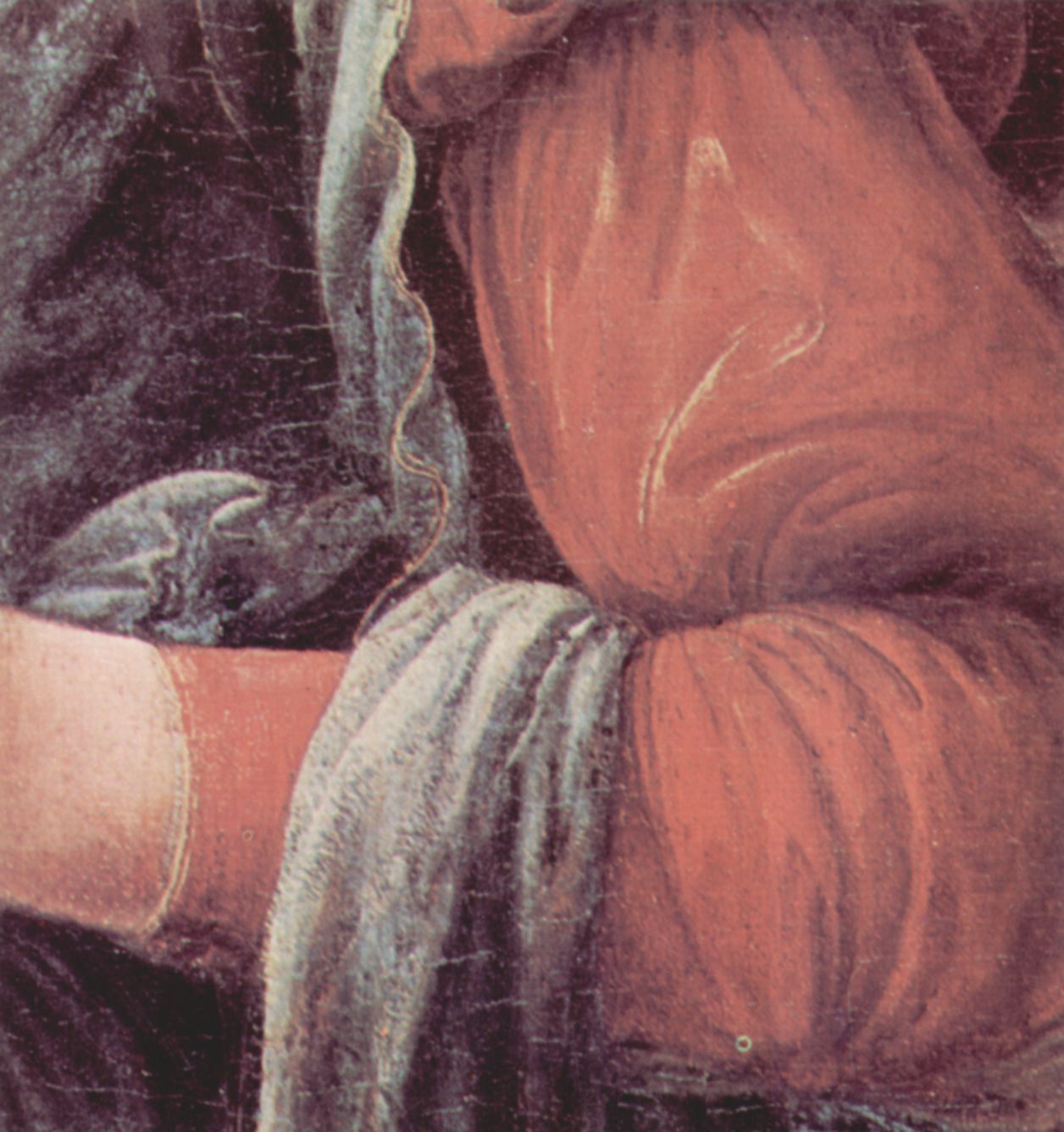 Leonardo da Vinci: Madonna mit der Nelke, Detail: Mariengewand