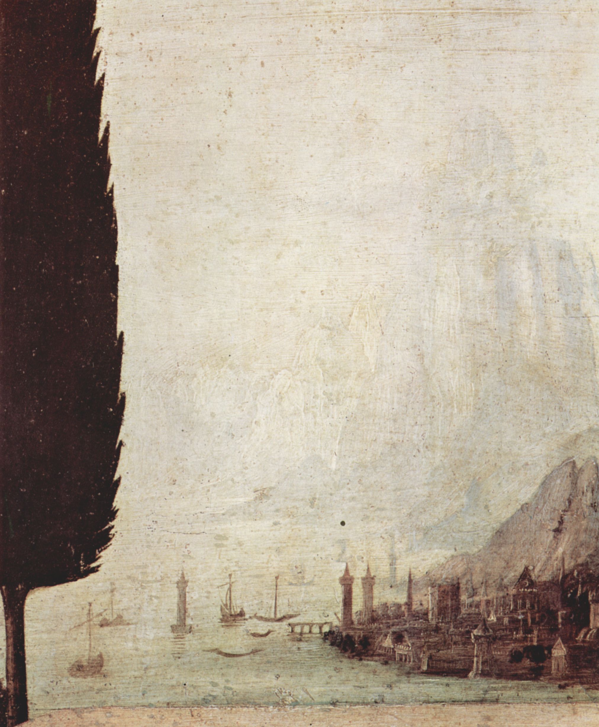 Leonardo da Vinci: Verkndigung an Maria, Detail: Landschaft