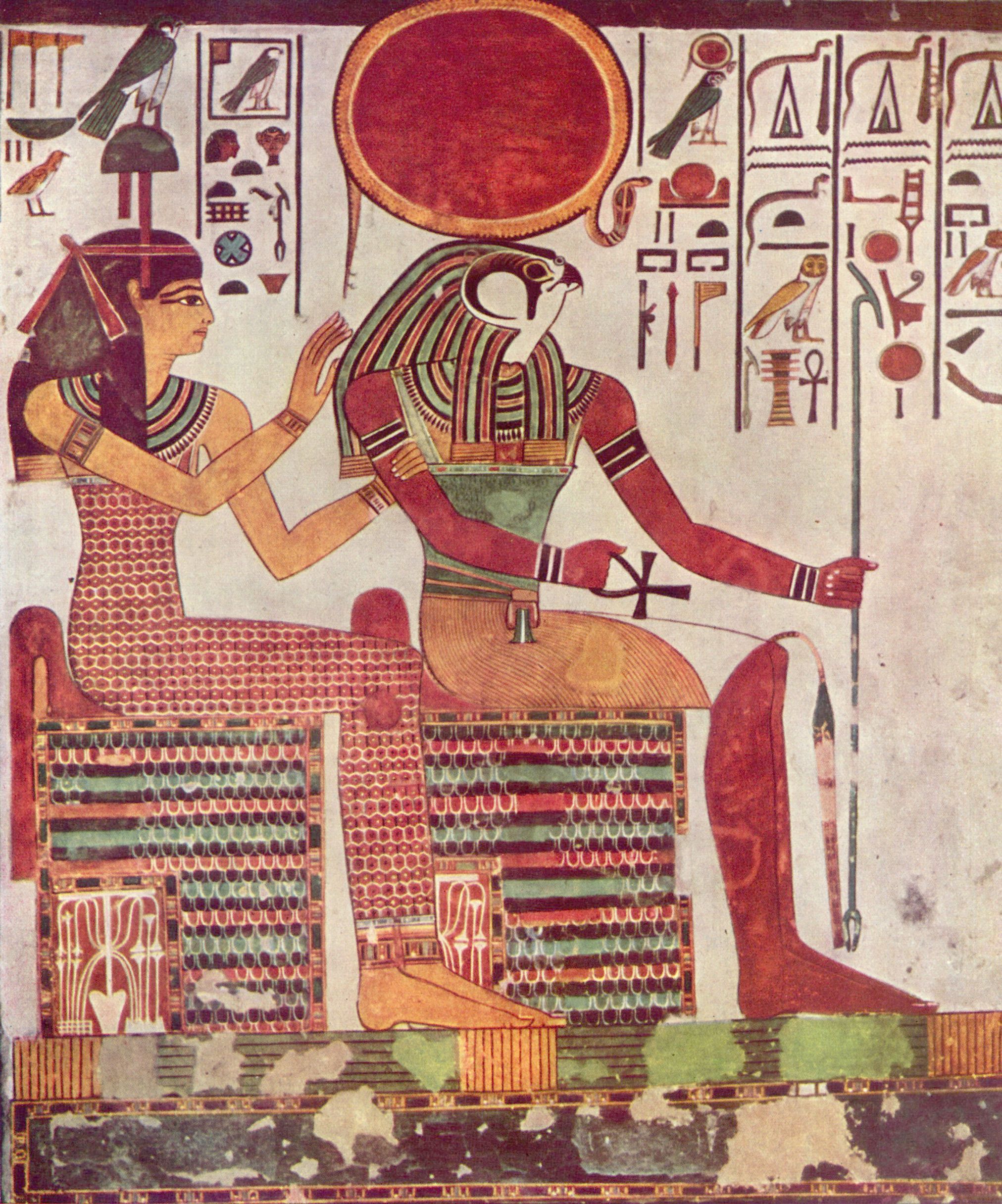 Maler der Grabkammer der Nefertari: Grabkammer der Nefertari, Gattin des Ramses II., Szene: Der Gott Re-Harakleti und Amentit, die Gttin des Okzidents, Detail