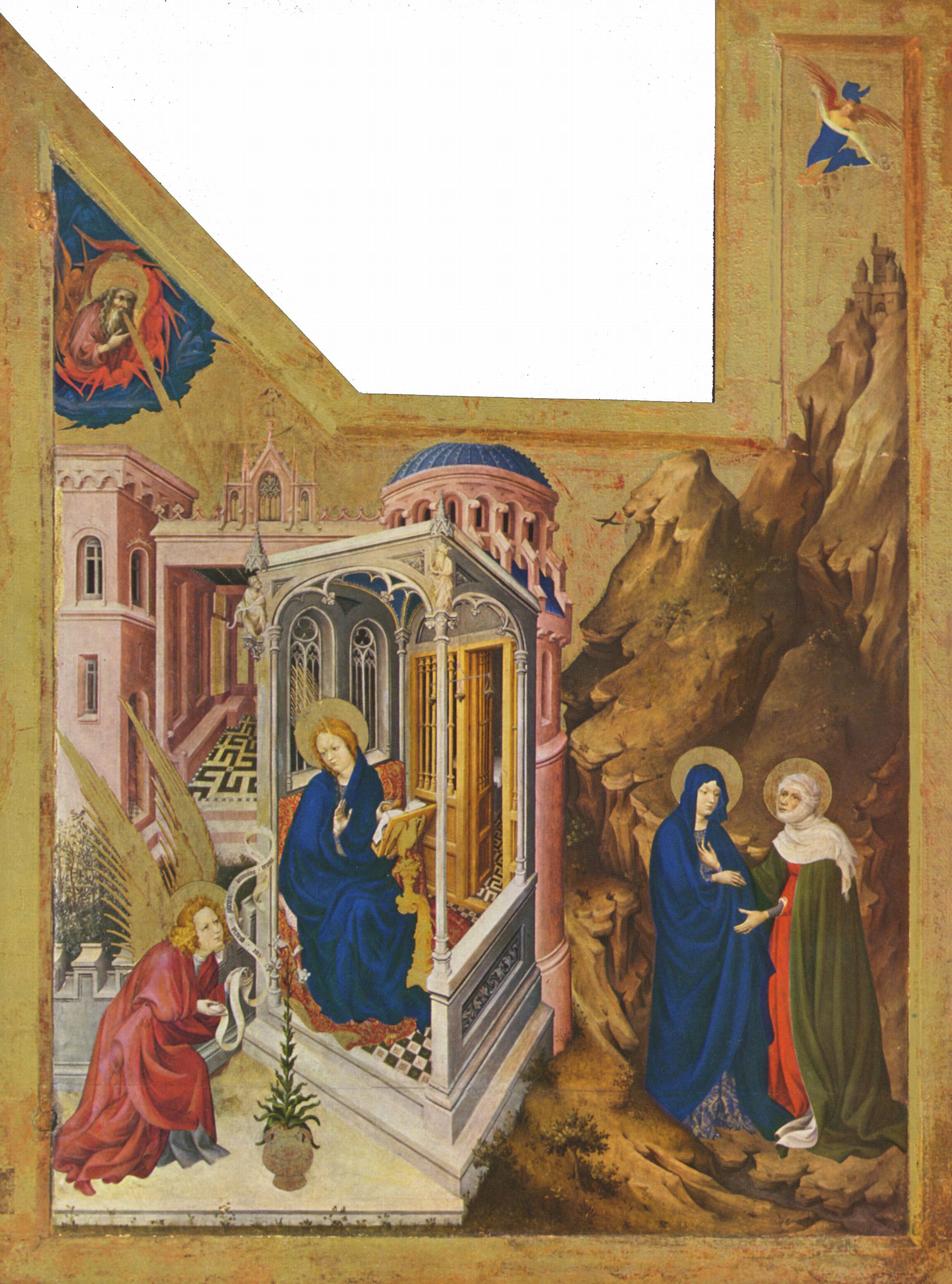 Melchior Broederlam: Altar fr Philipp den Khnen, Herzog von Burgund, linker Flgel: Verkndigung und Heimsuchung