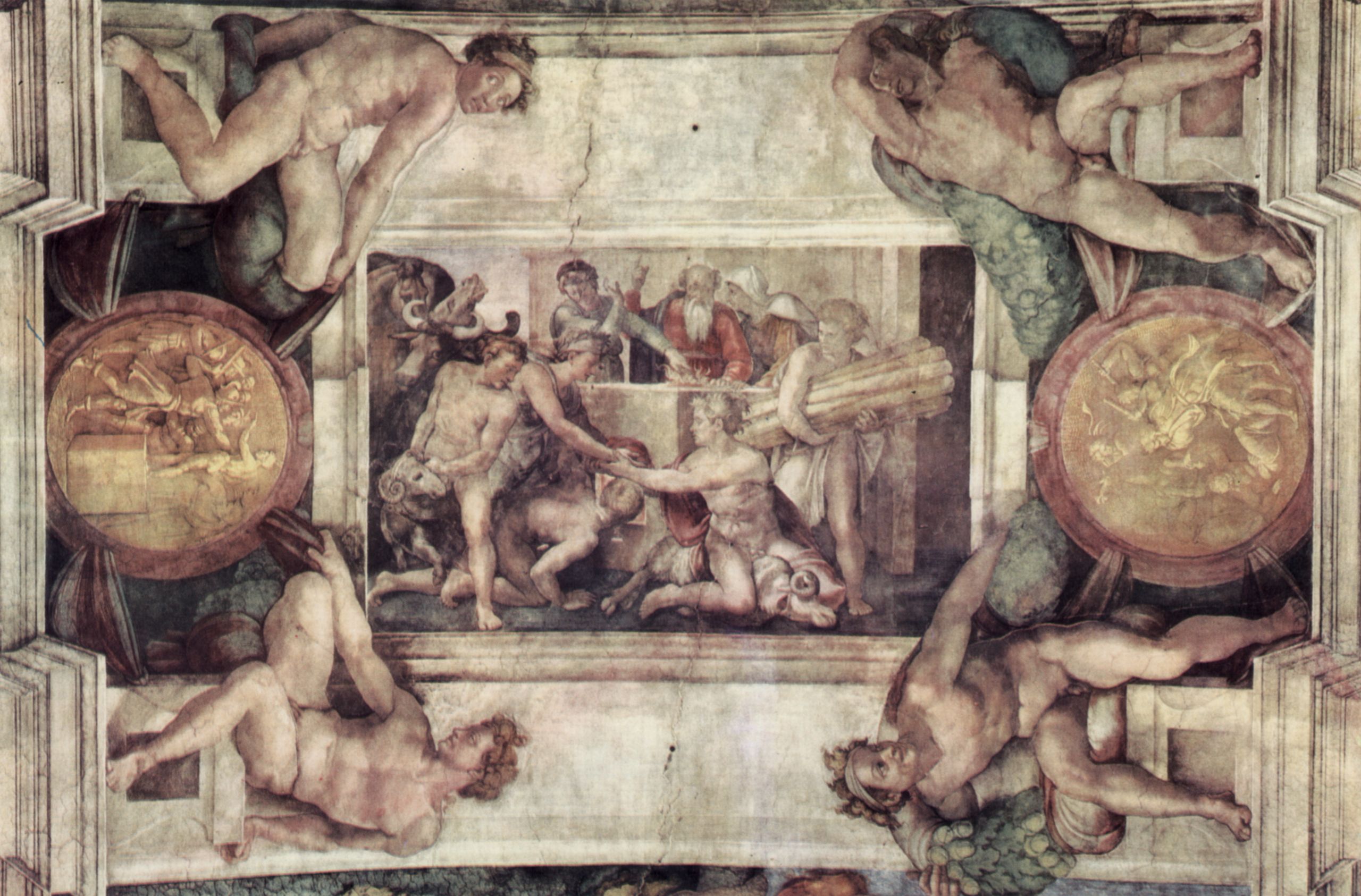 Michelangelo Buonarroti: Deckenfresko zur Schpfungsgeschichte in der Sixtinischen Kapelle, Hauptszene: Dankopfer Noahs