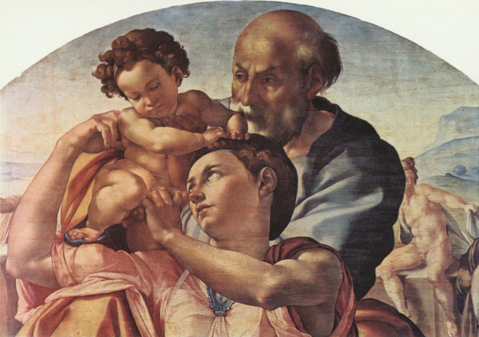 Michelangelo Buonarroti: Hl. Familie, Tondo, Detail