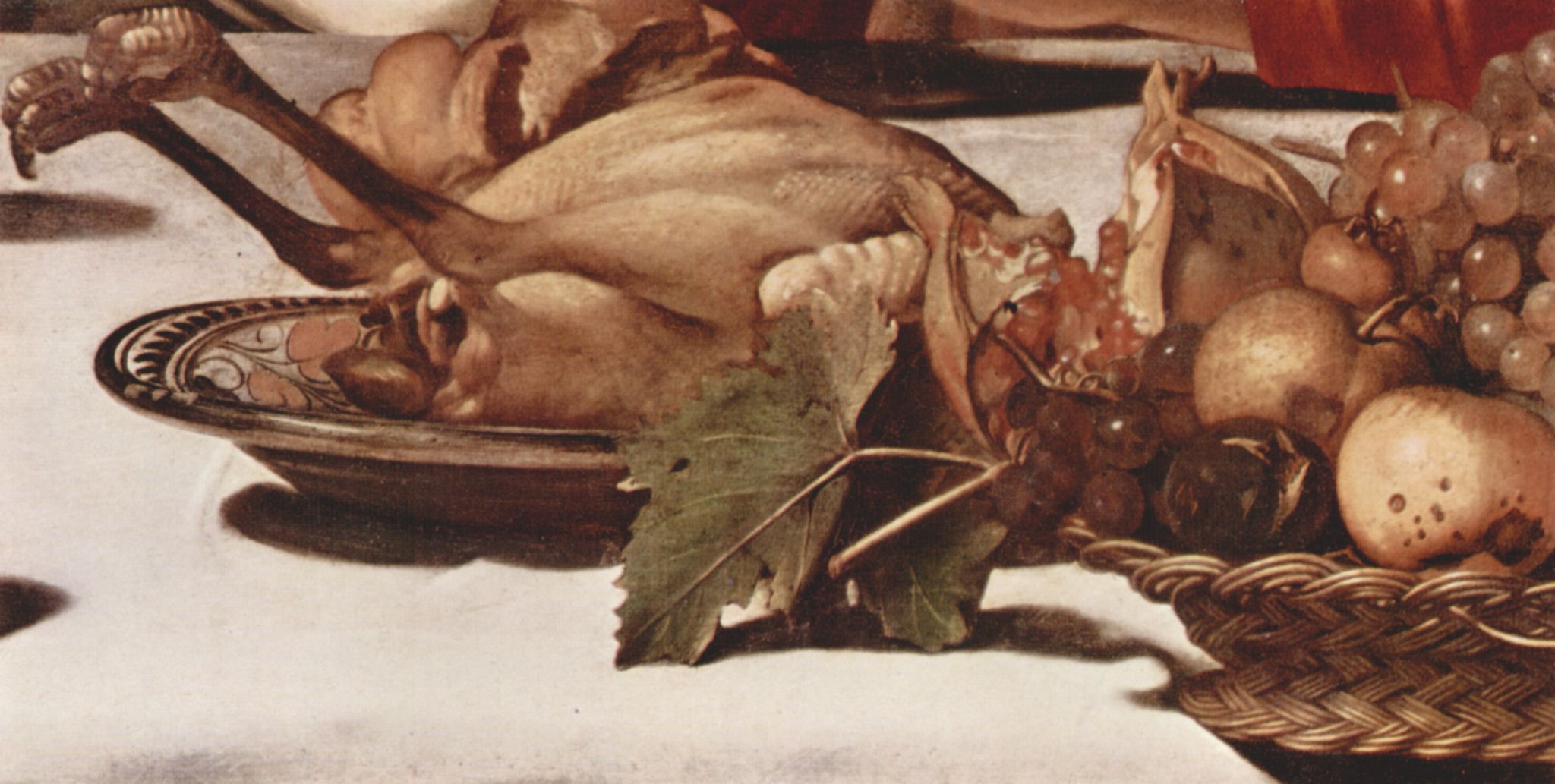 Michelangelo Caravaggio: Christus in Emmaus, Detail: Frchte und Geflgel