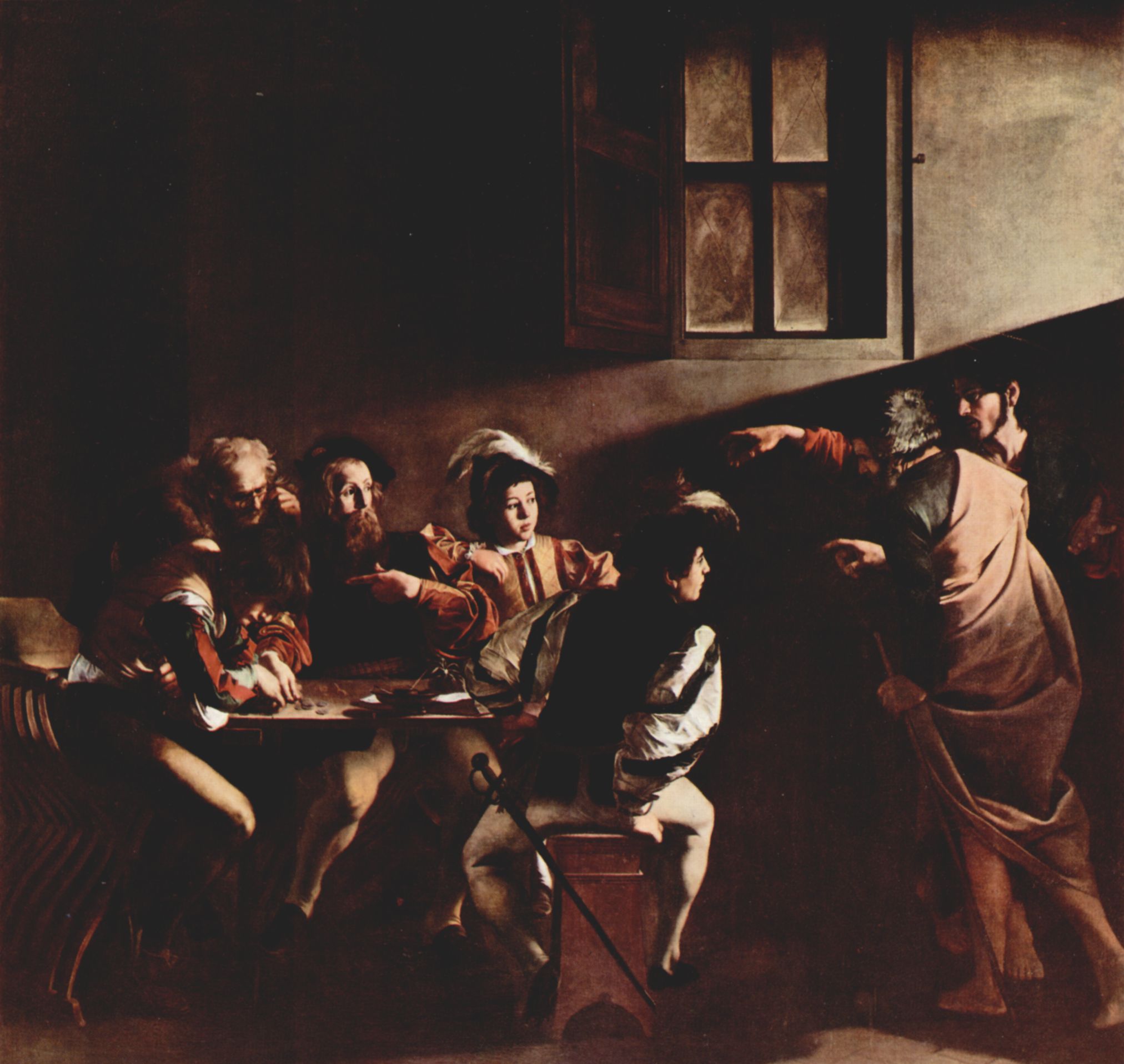 Michelangelo Caravaggio: Gemlde der Contarelli-Kapelle in San Luigi di Francesi in Rom, Szene: Berufung des Hl. Matthus