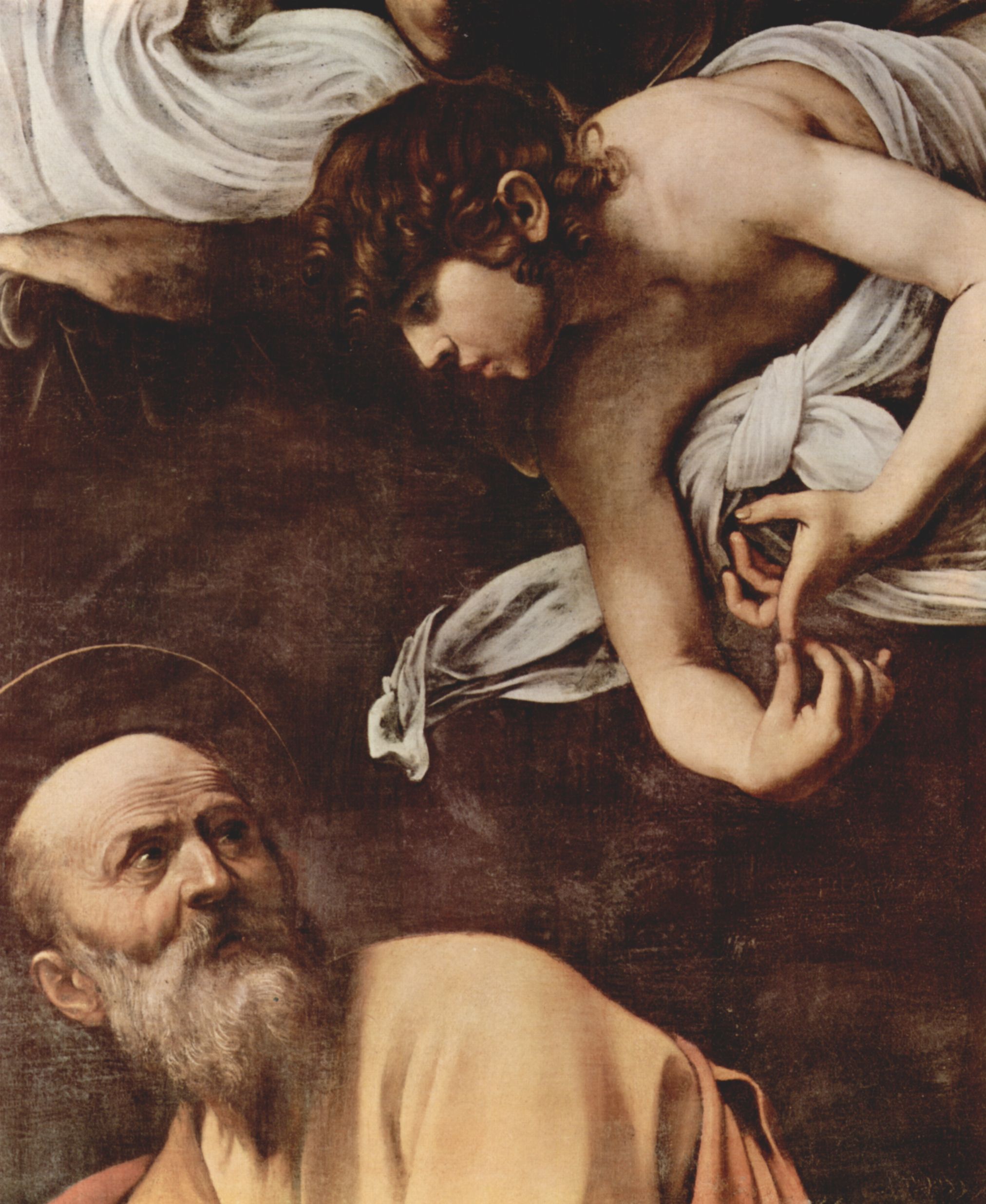 Michelangelo Caravaggio: Gemlde der Contarelli-Kapelle in San Luigi di Francesi in Rom, Szene: Hl. Matthus und der Engel, Detail