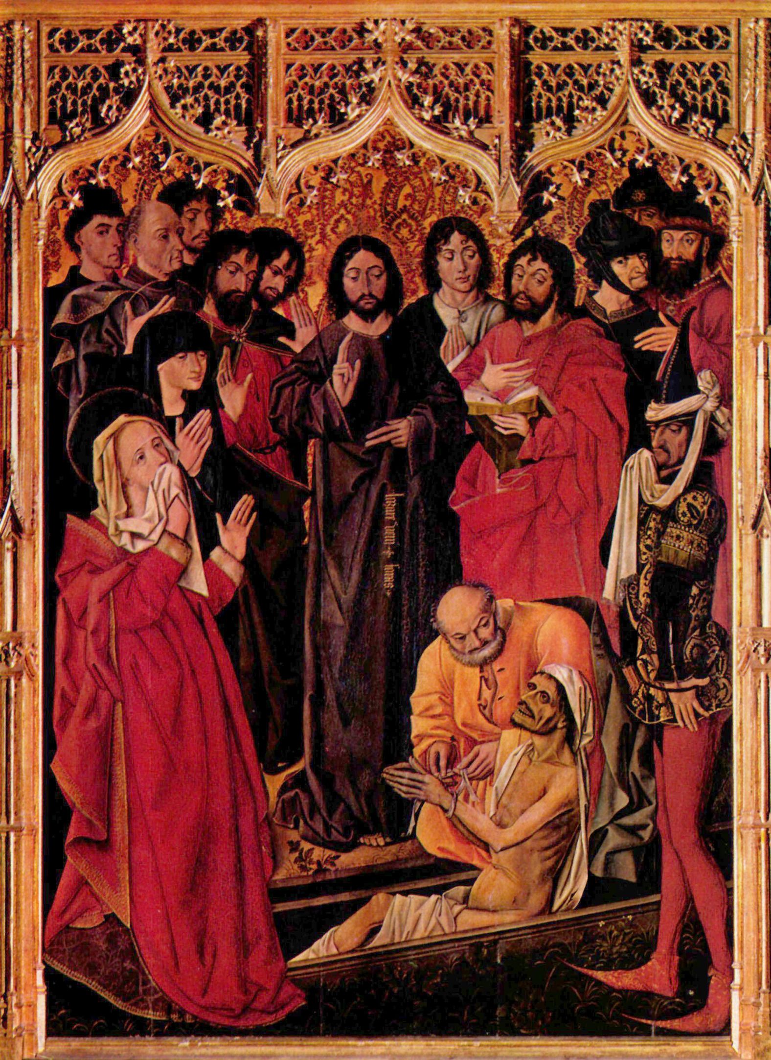 Nicolas Froment: Die Auferweckung des Lazarus, Altartriptychon, Mitteltafel
