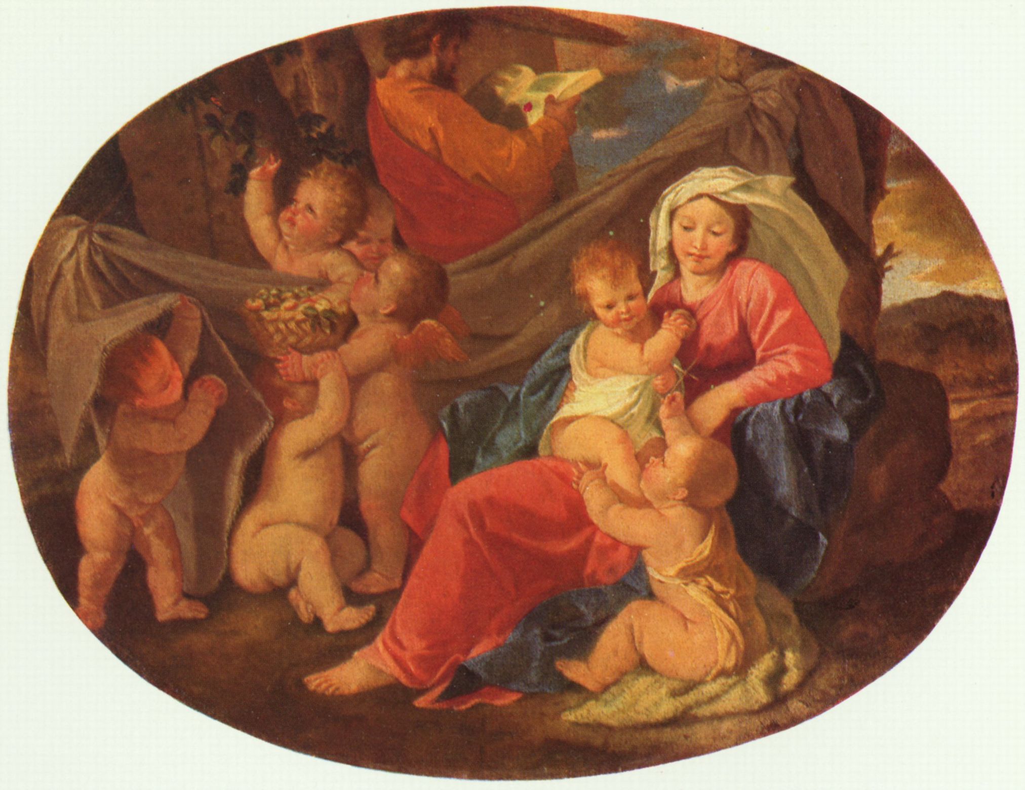 Nicolas Poussin: Heilige Familie mit Engeln, Oval