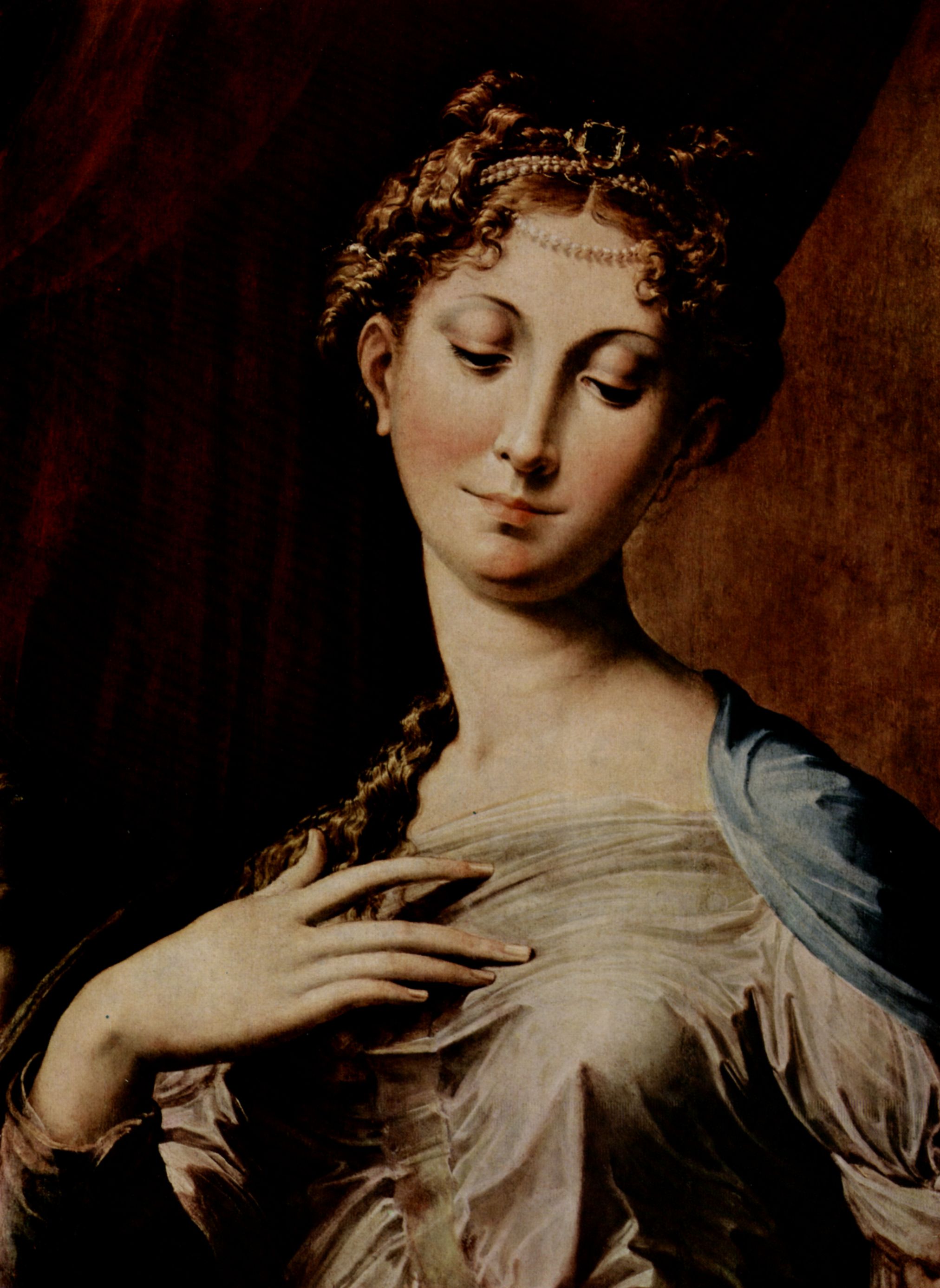 Parmigianino: Madonna mit dem langen Hals, Detail: Kopf der Madonna