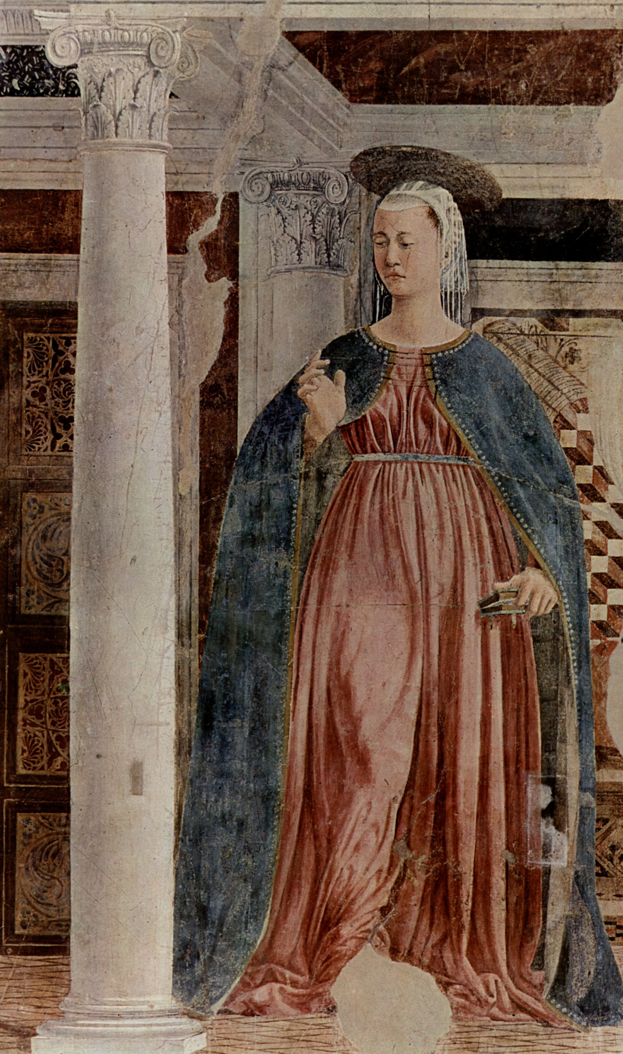 Piero della Francesca: Freskenzyklus der Legende vom Heiligen Kreuz im Chor von San Francesco in Arezzo, Szene: Jungfrau der Verkndigung