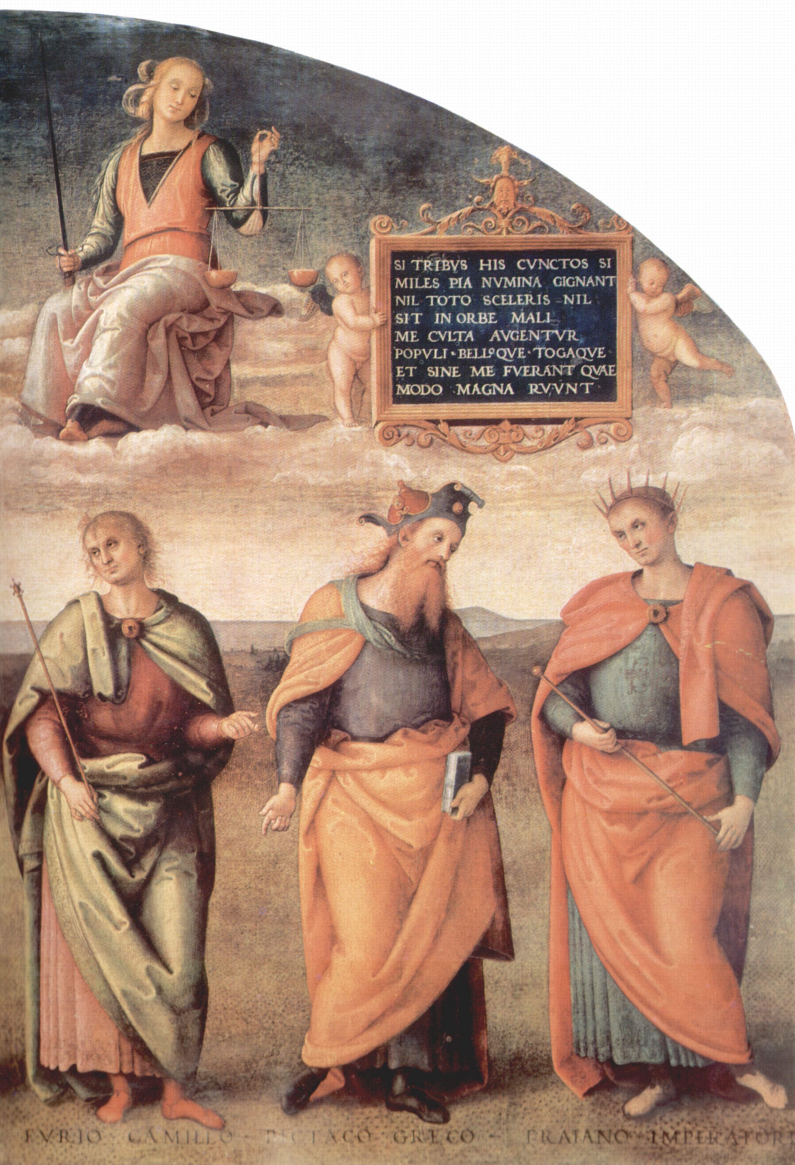 Pietro Perugino: Fresken der Sala d'Udienza im Collegio del Cambio in Perugia, Szene: Prudenzia und Justizia mit antiken Weisen, Detail