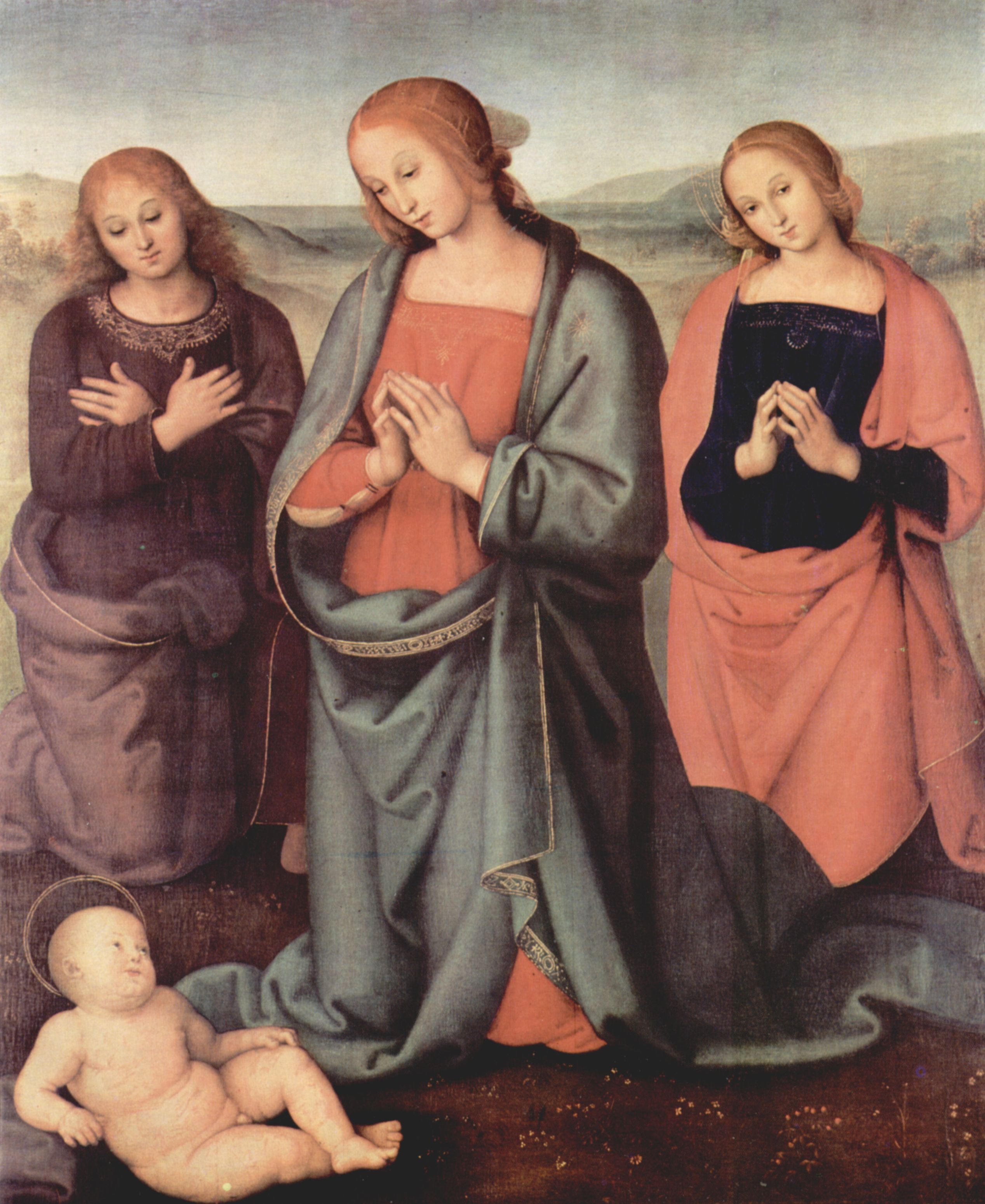 Pietro Perugino: Maria, das Kind anbetend, mit Hl. Johannes dem Evangelisten und Hl. Maria Magdalena