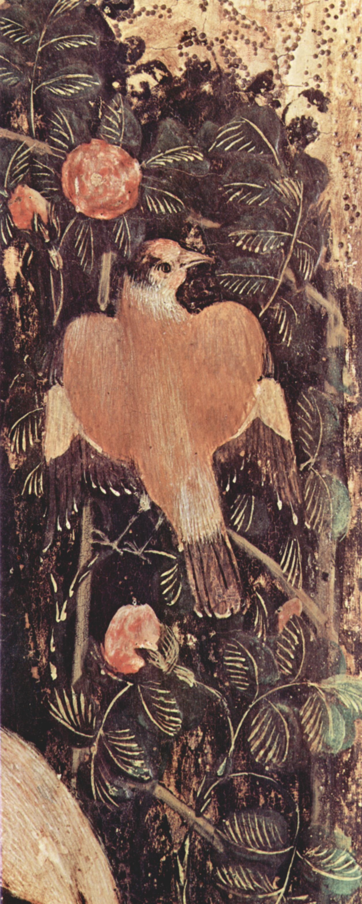 Pisanello: Wachtel-Madonna, Szene: Maria mit Christuskind, zwei Engeln und einer Wachtel, Detail: Vgel