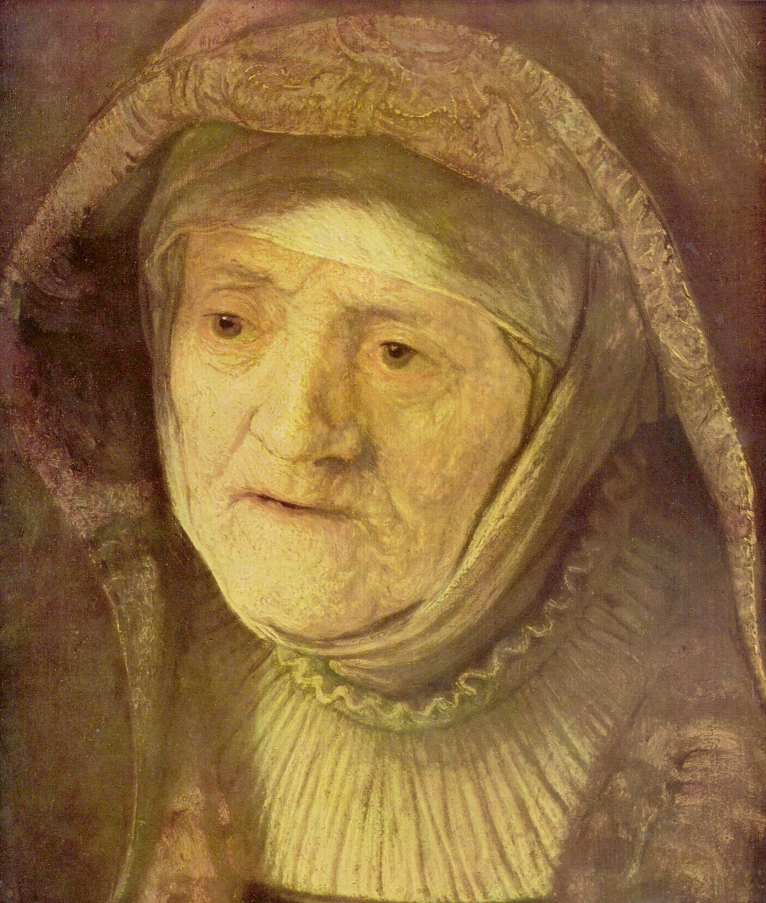 Rembrandt Harmensz. van Rijn: Portrt der Mutter Rembrandts, Detail, Oval