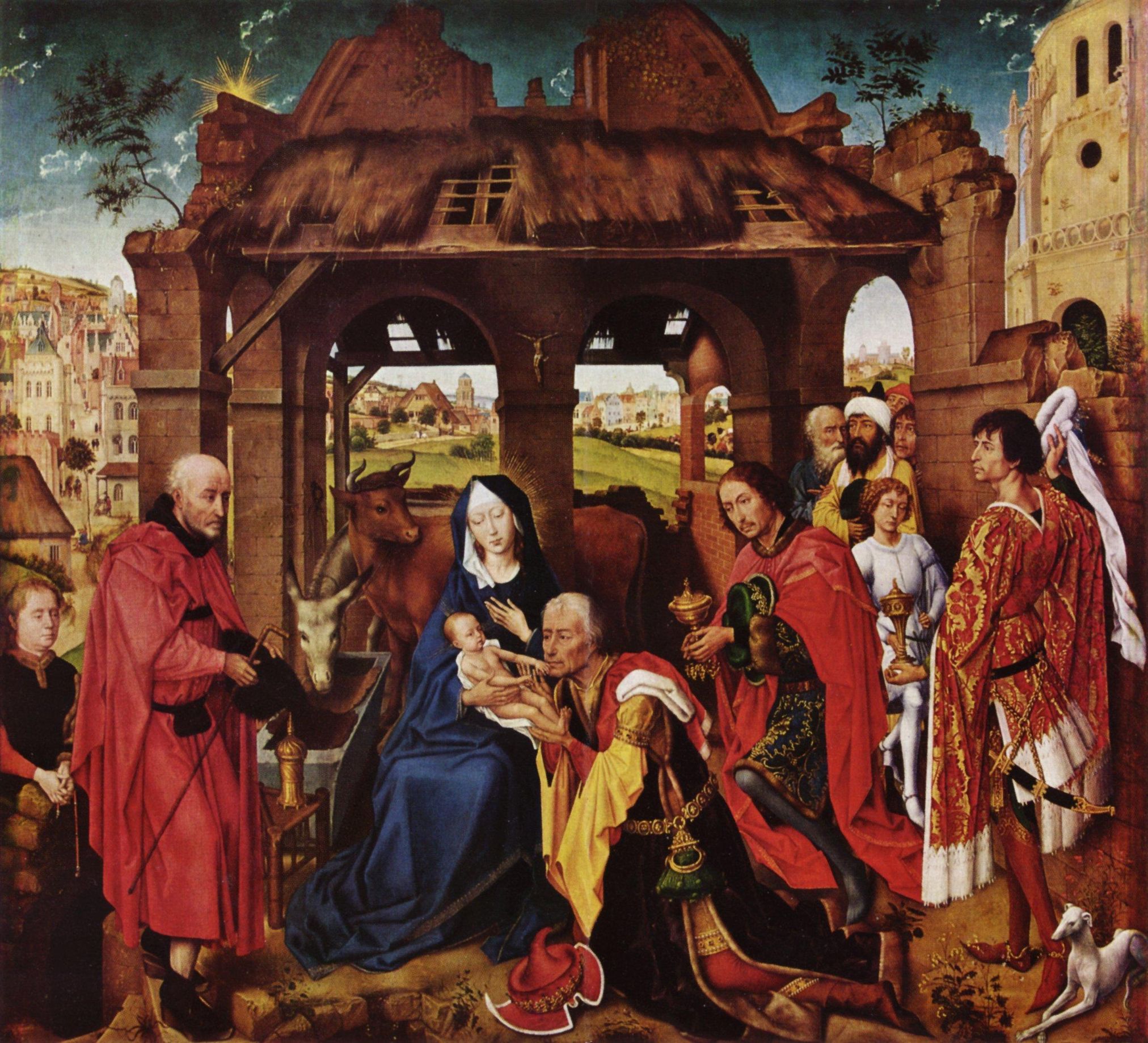 Rogier van der Weyden: Dreiknigsaltar, Mitteltafel: Anbetung der Heiligen Drei Knige