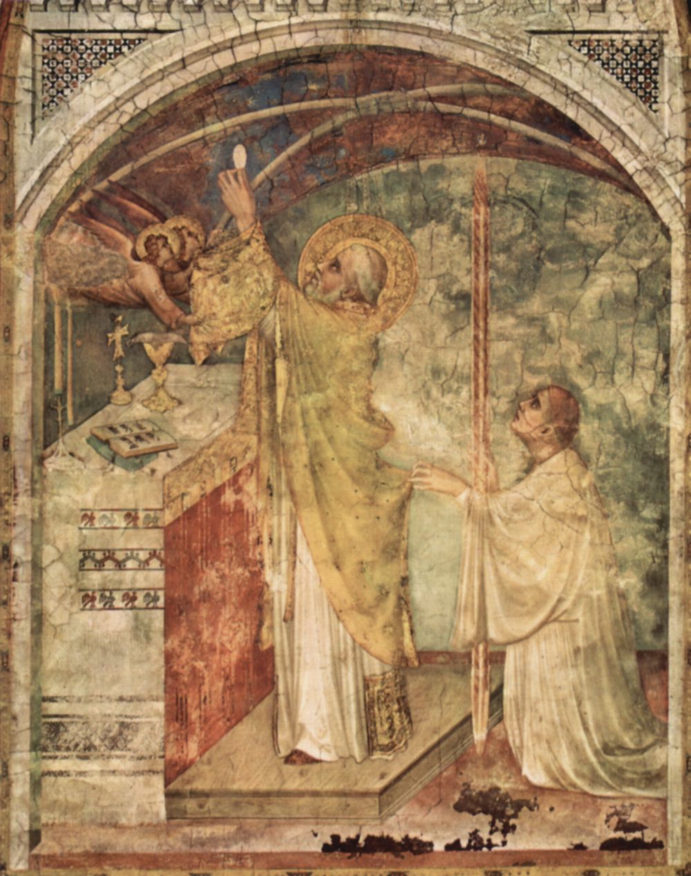 Simone Martini: Freskenzyklus mit Szenen aus dem Leben des Hl. Martin von Tours, Kapelle in Unterkirche San Francesco in Assisi, Szene: Die wundersame Messe des Hl. Martin