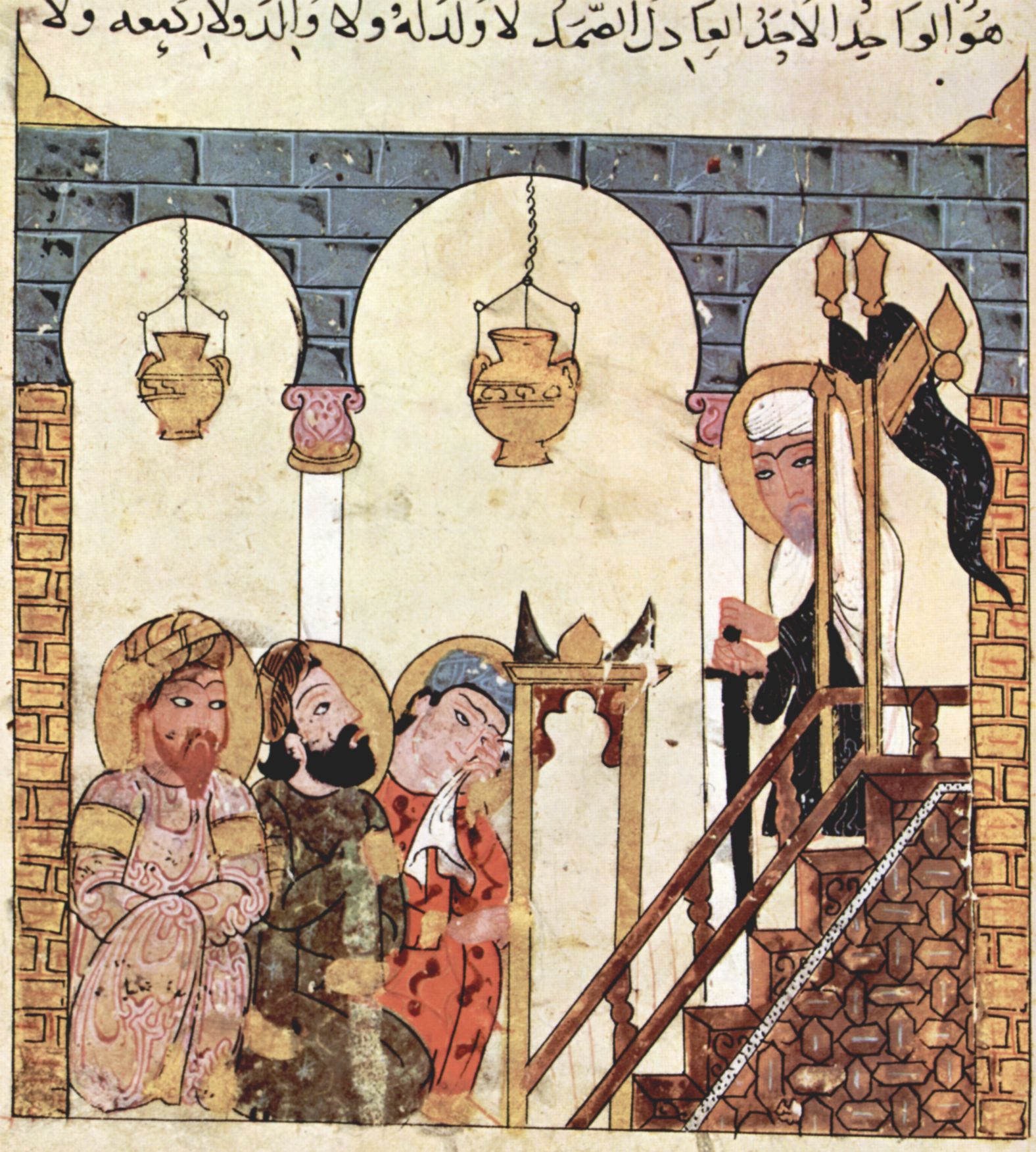 Syrischer Maler um 1300: Maqmt (Versammlungen) des al-Harr, Szene: Ab Zayd predigt in der Morschee von Samarkand (28. Maqmt)