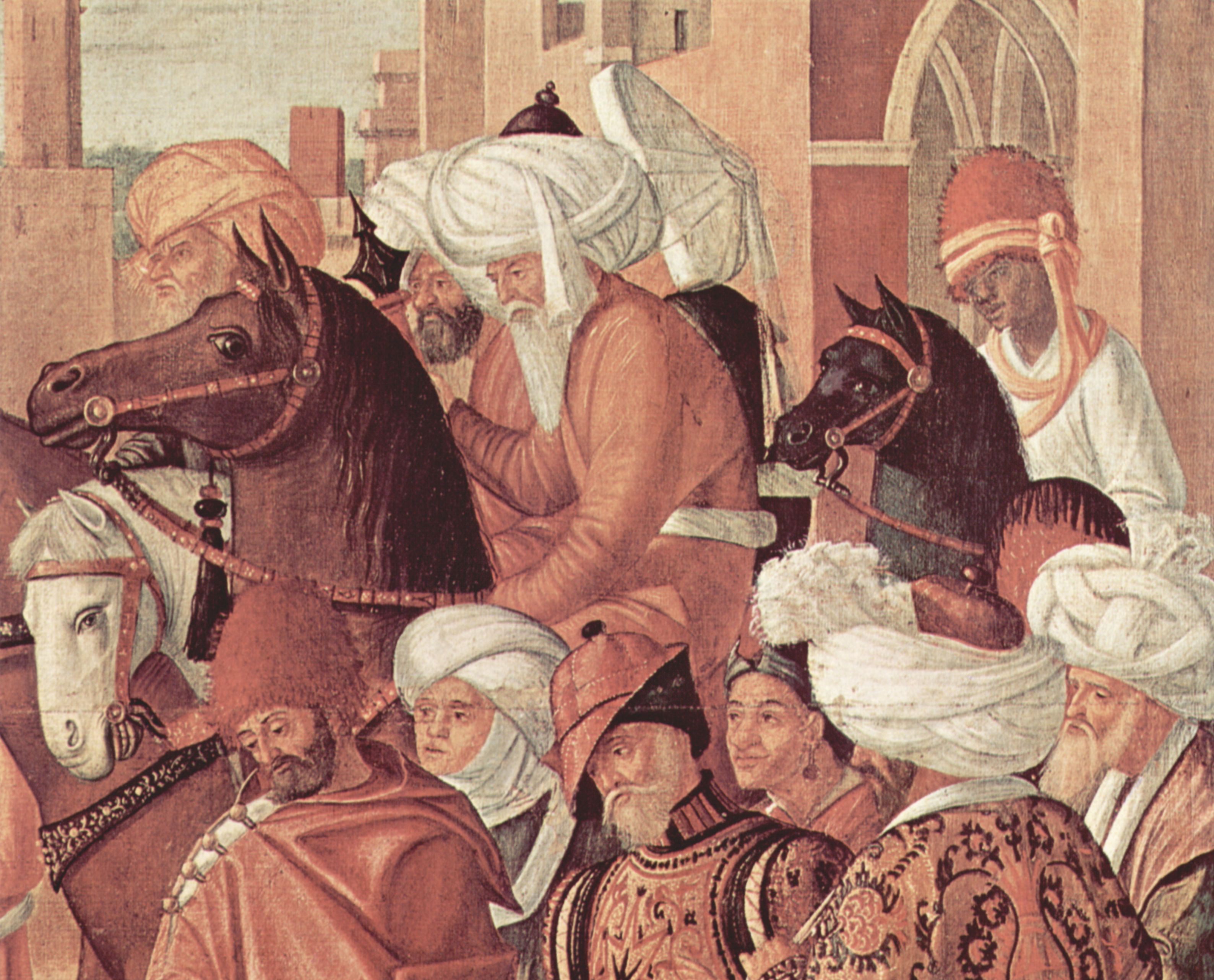 Vittore Carpaccio: Gemldezyklus der  Kapelle der Scuola di San Giorgio degli Schiavoni, Szene: Triumph des Hl. Georg, Detail